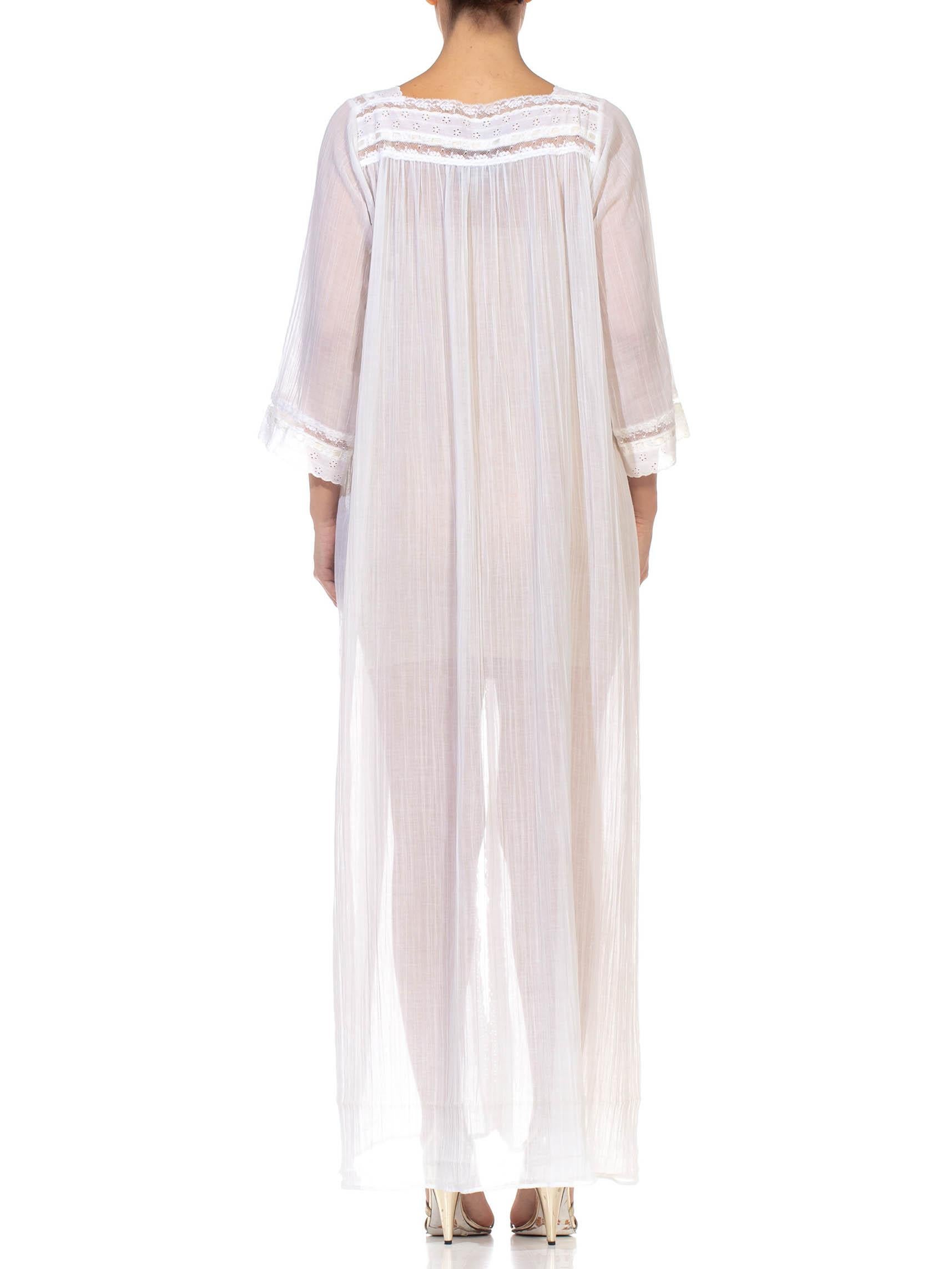 1980S CHRISTIAN DIOR White Cotton Lace Trimed Robe With Front Tie Closure 4