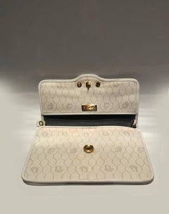 1980s Christian Dior White Leather Monogram Envelope Clutch CD Logo Bag