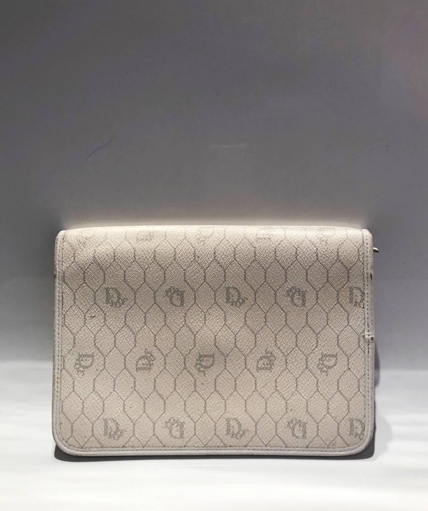 Dior White Coated Canvas and Leather Trim Honeycomb Clutch Dior  TLC