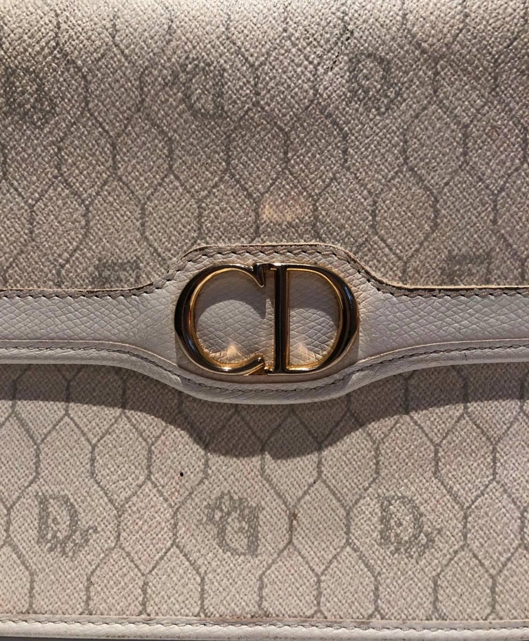 1980s Christian Dior White Leather Monogram Envelope Clutch CD Logo Bag ...