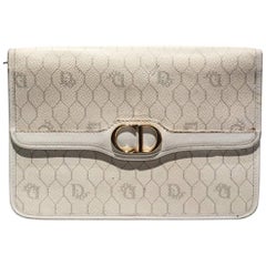 1980s Christian Dior White Leather Monogram Envelope Clutch CD Logo Bag