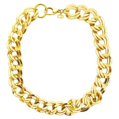 Vintage 1980s Christian Dior Yellow Gold Tone Chunky Double Link Necklace 