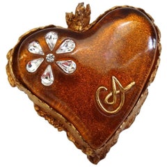 1980s Christian La Croix Bronze Enamel Heart Pendant Brooch