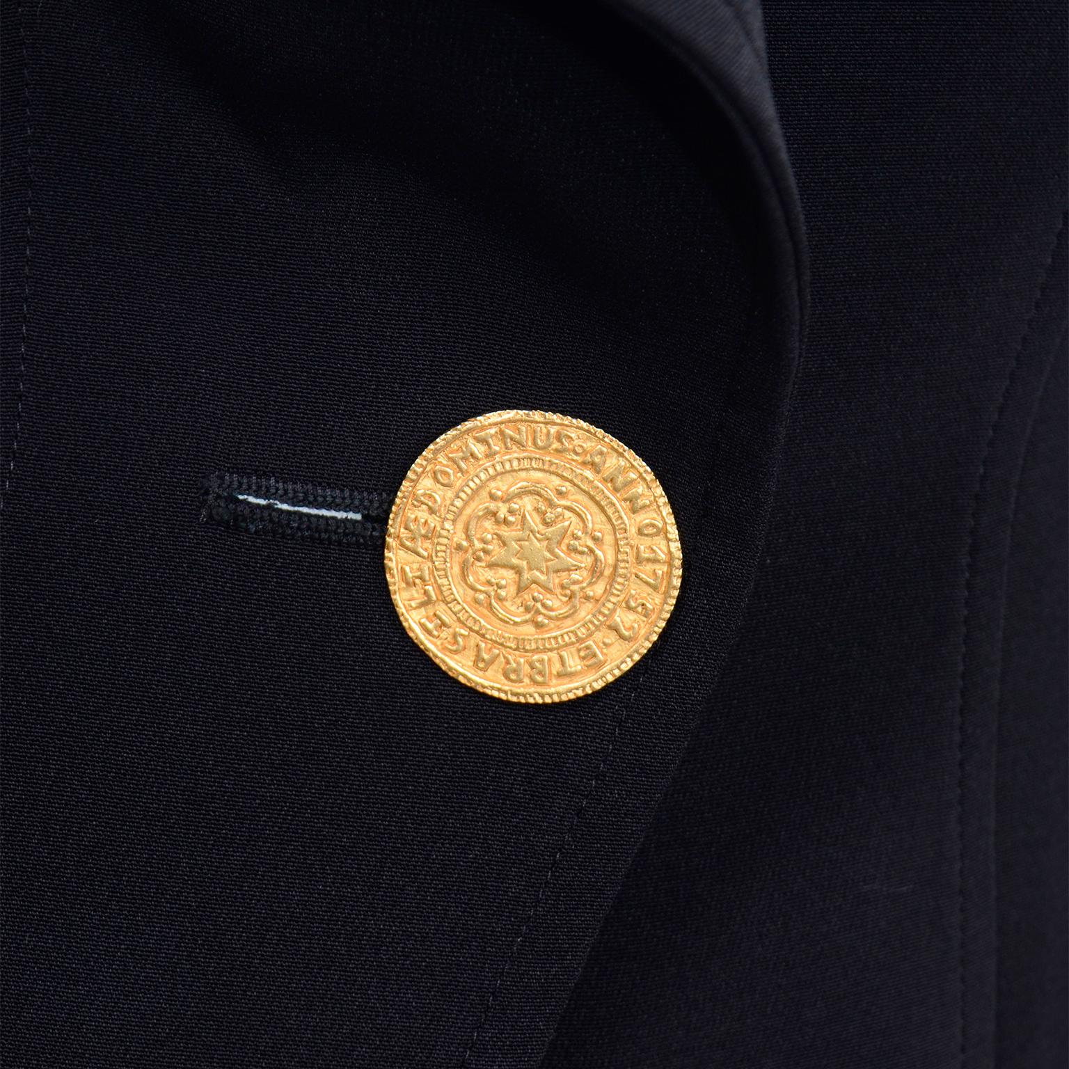 1980s Christian Lacroix Black Blazer W Puff Gathered Shoulders & Gold Button 6