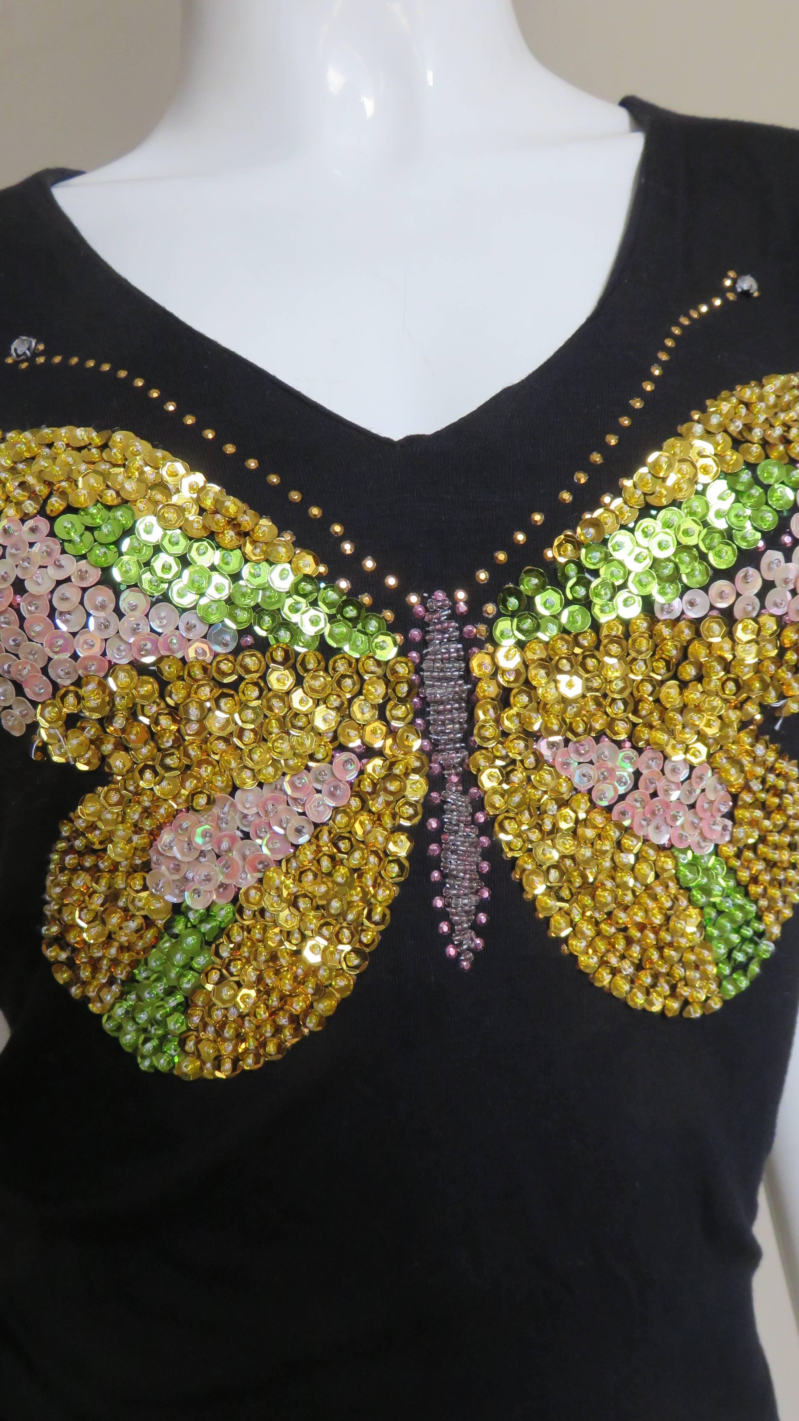 1980s Christian Lacroix Butterfly Beaded T-Shirt In Good Condition In Water Mill, NY