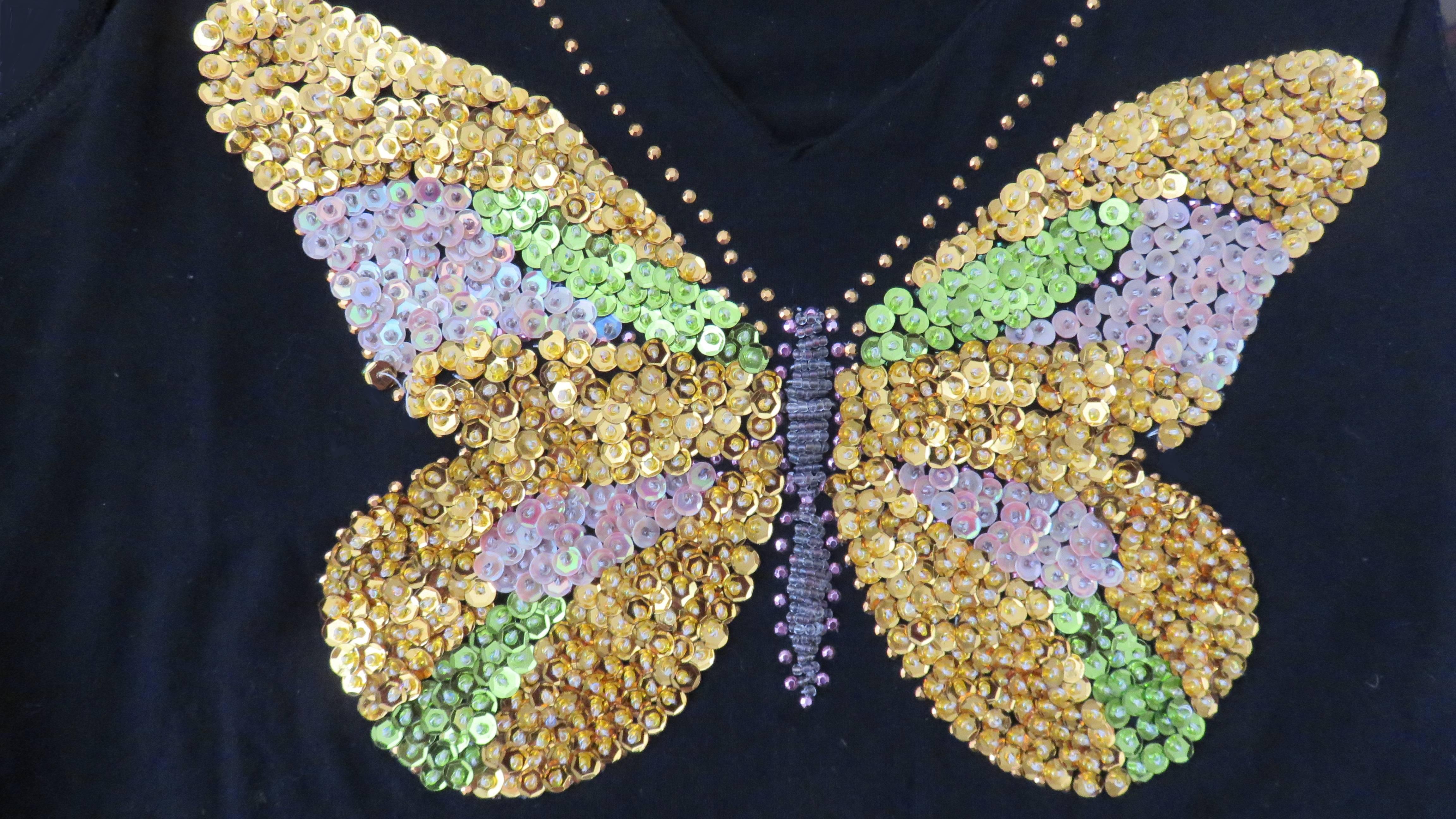 Women's 1980s Christian Lacroix Butterfly Beaded T-Shirt