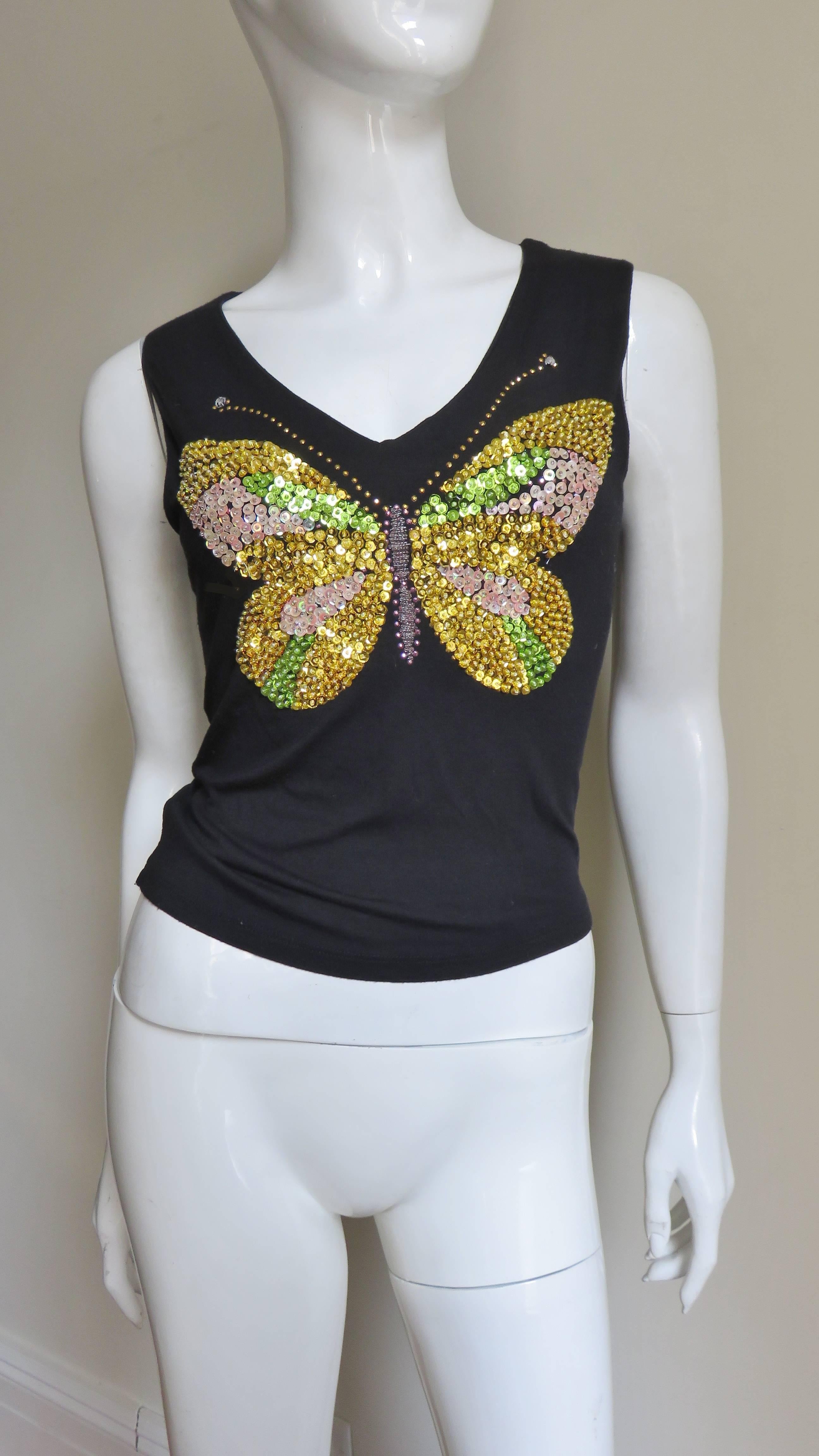 1980s Christian Lacroix Butterfly Beaded T-Shirt 1