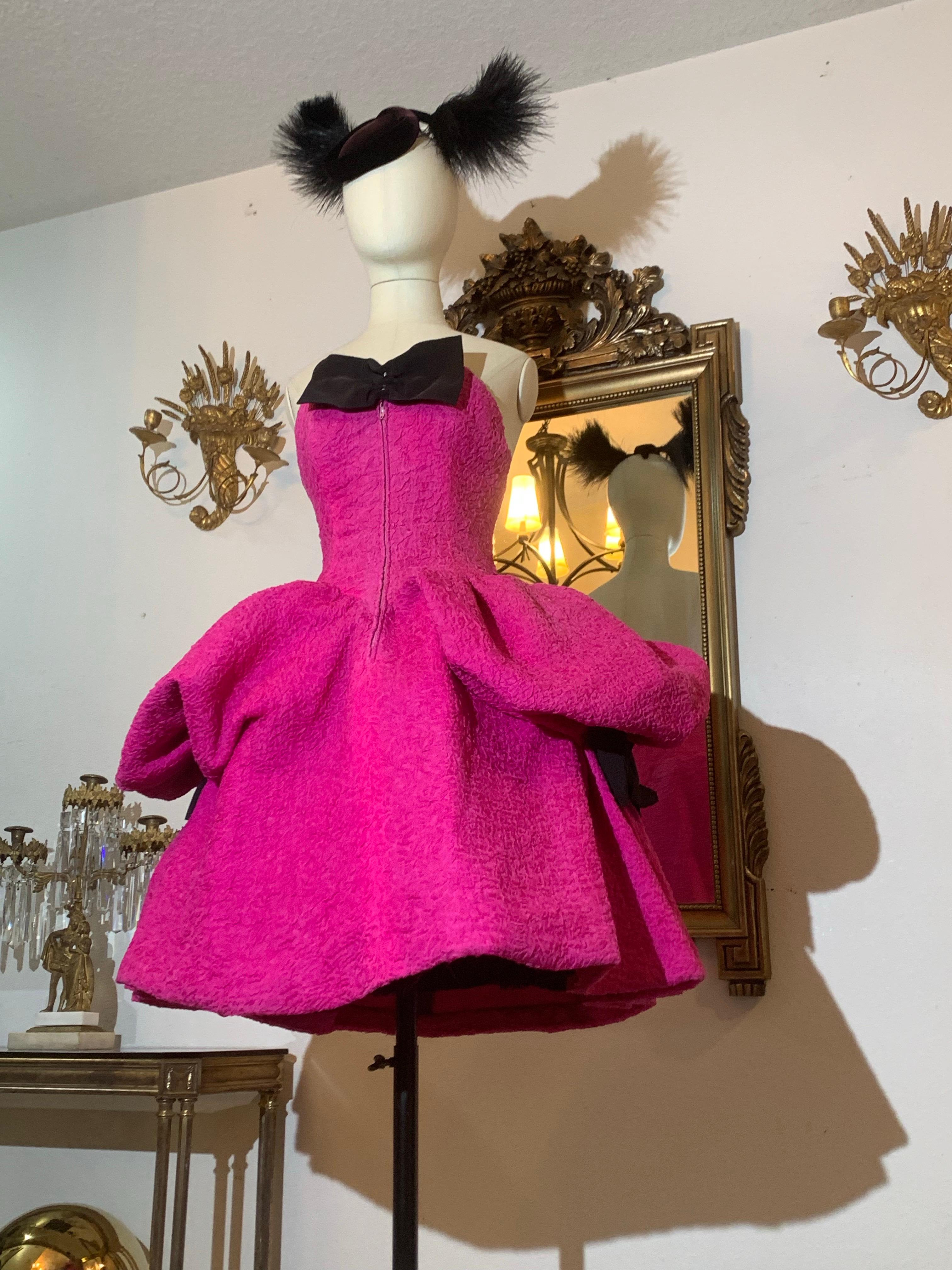 1980s Christian Lacroix Couture Shocking Pink Silk Matelassé Strapless Dress For Sale 12
