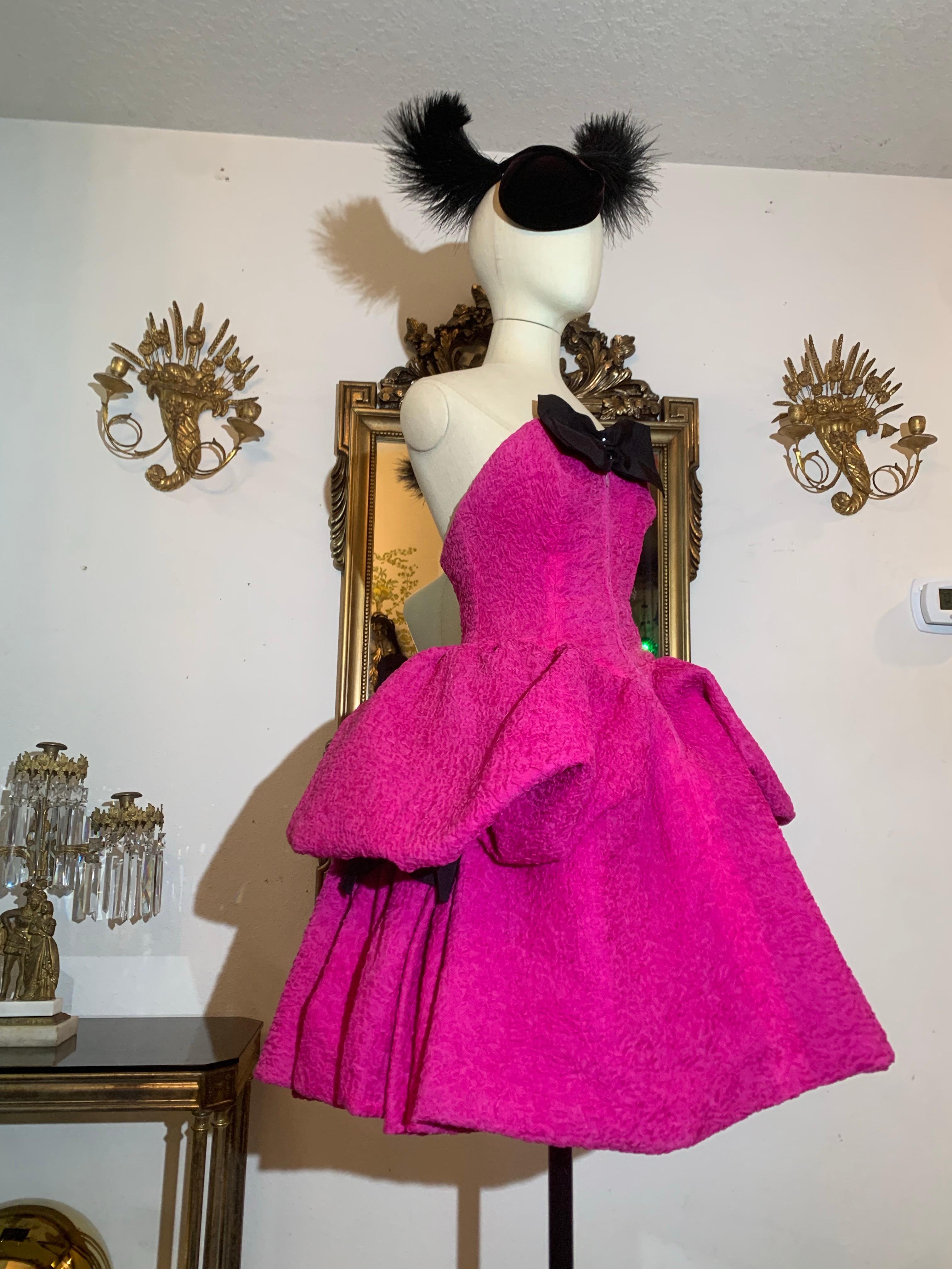 1980s Christian Lacroix Couture Shocking Pink Silk Matelassé Strapless Dress For Sale 13
