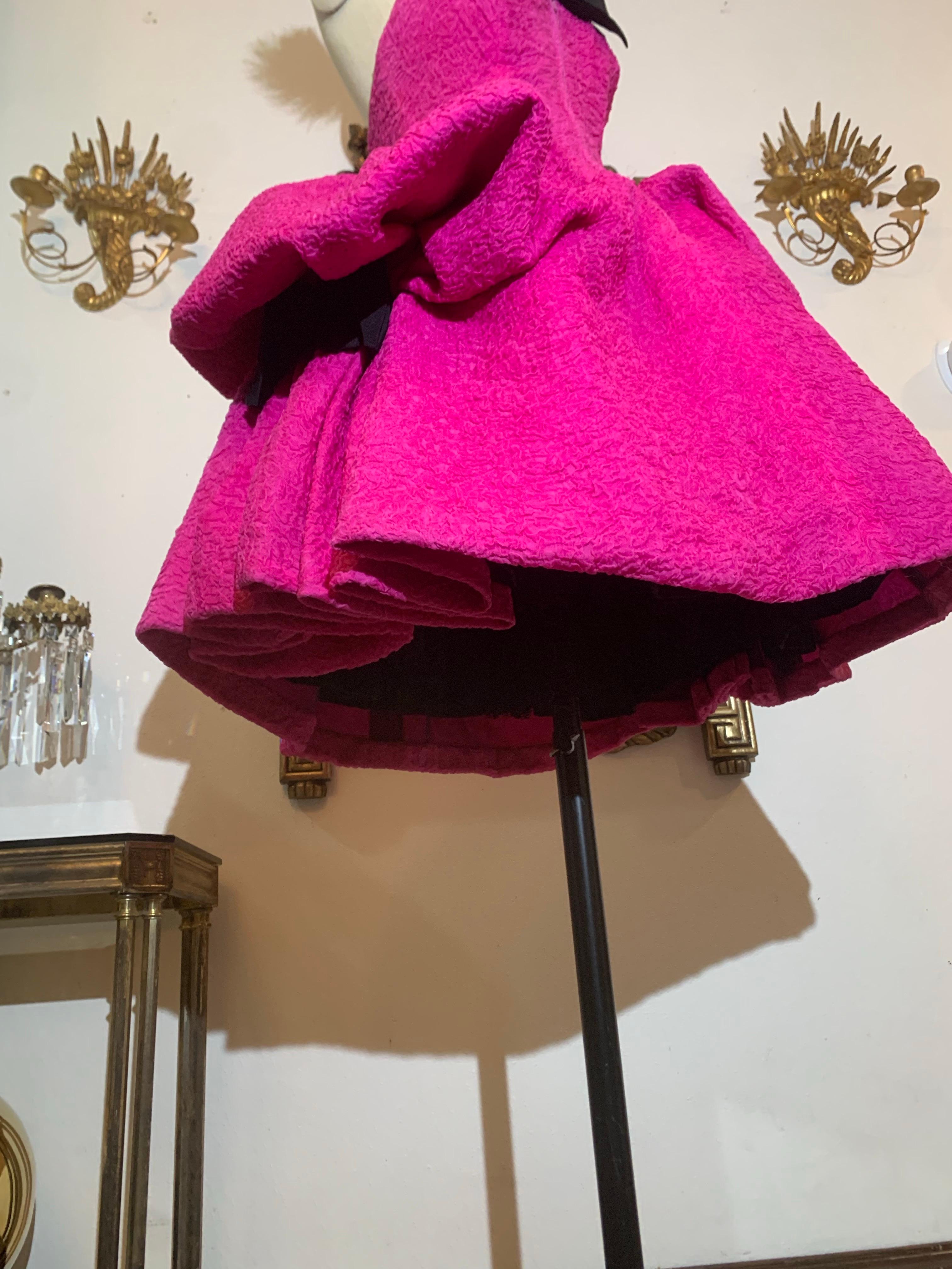 1980s Christian Lacroix Couture Shocking Pink Silk Matelassé Strapless Dress For Sale 14