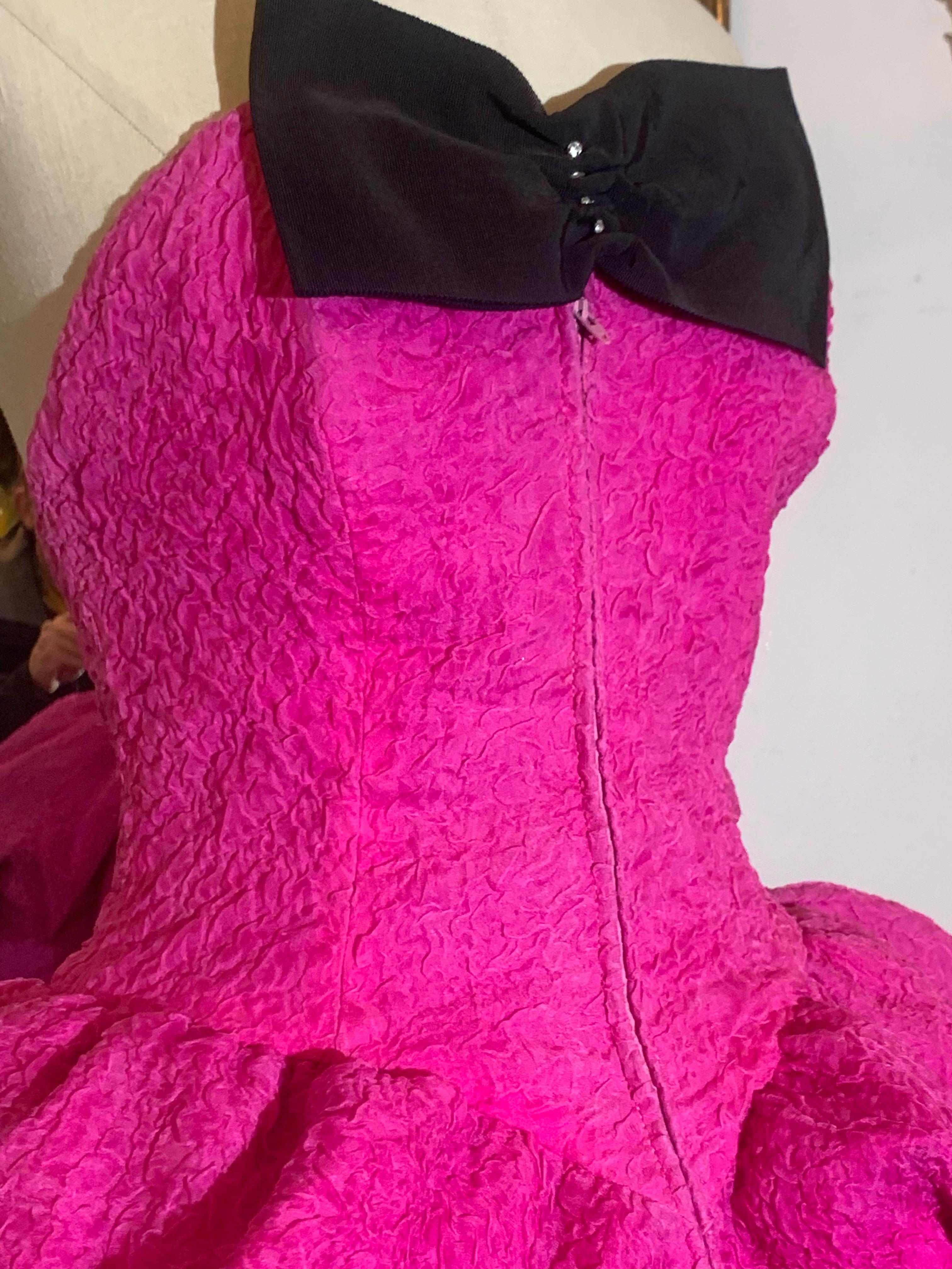 1980s Christian Lacroix Couture Shocking Pink Silk Matelassé Strapless Dress For Sale 5