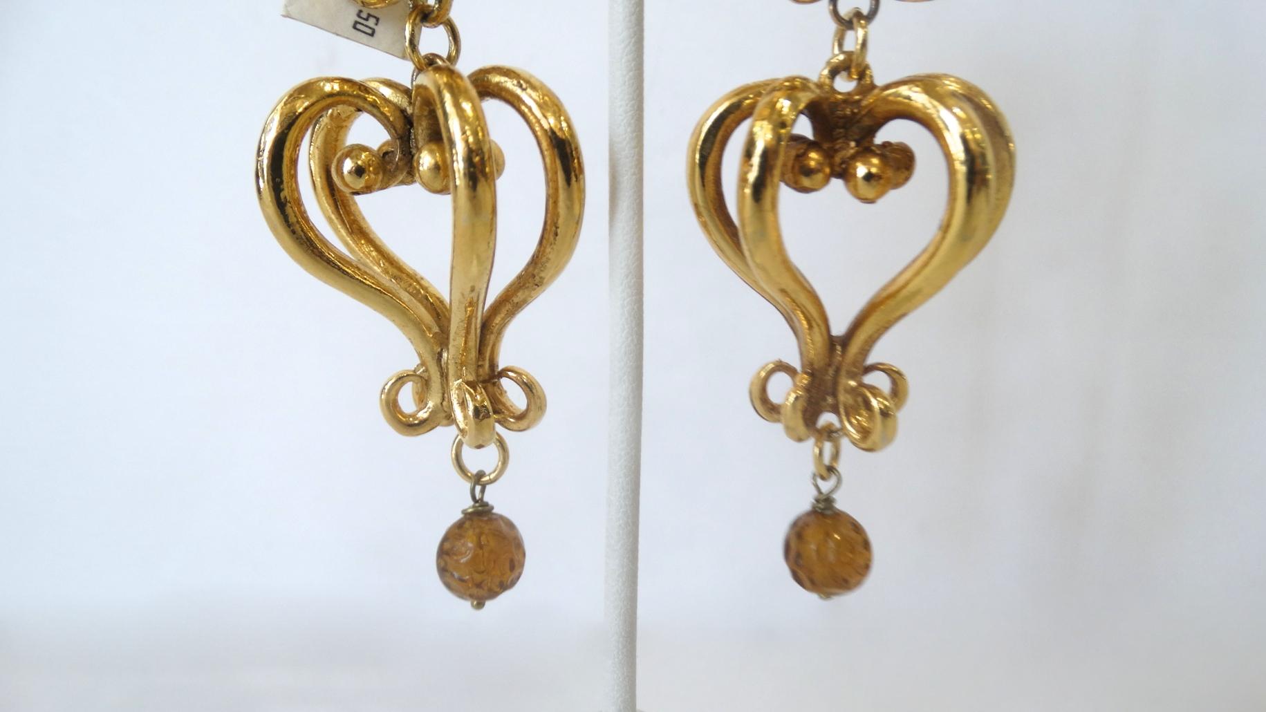 1980s Christian Lacroix Runway Gold Baroque Heart Earrings  2
