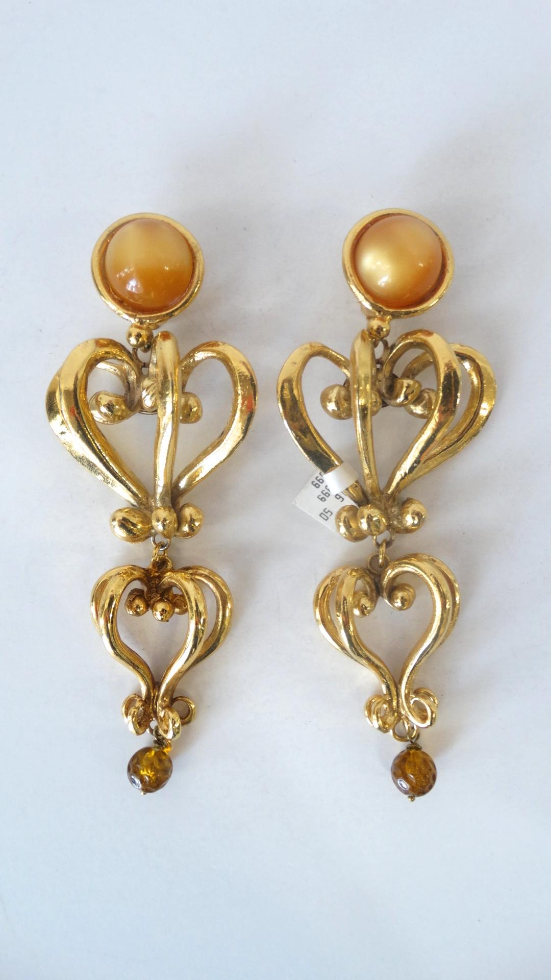 1980s Christian Lacroix Runway Gold Baroque Heart Earrings  5