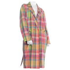 Vintage 1980S CHRISTIAN SIJNEN Pastel Poly Blend Plaid Oversized Duster Coat