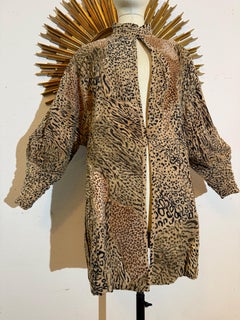 1980s Christine Vogdt Leopard Wool Knit Leopard Cardigan w Pony Skin Patchwork