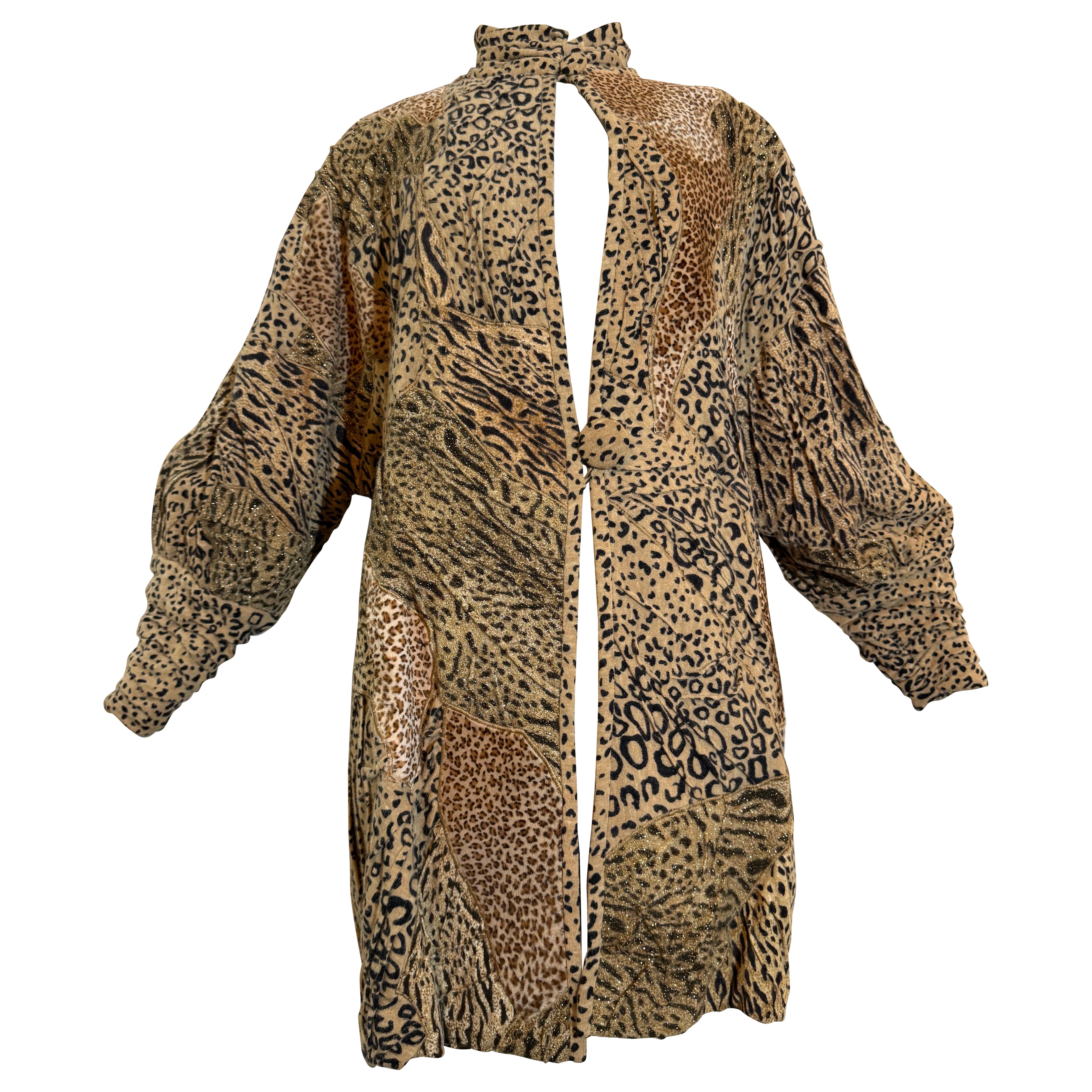 1980er Christine Vogdt Leopard Wolle stricken Leopard Cardigan w Pony Skin Patchwork