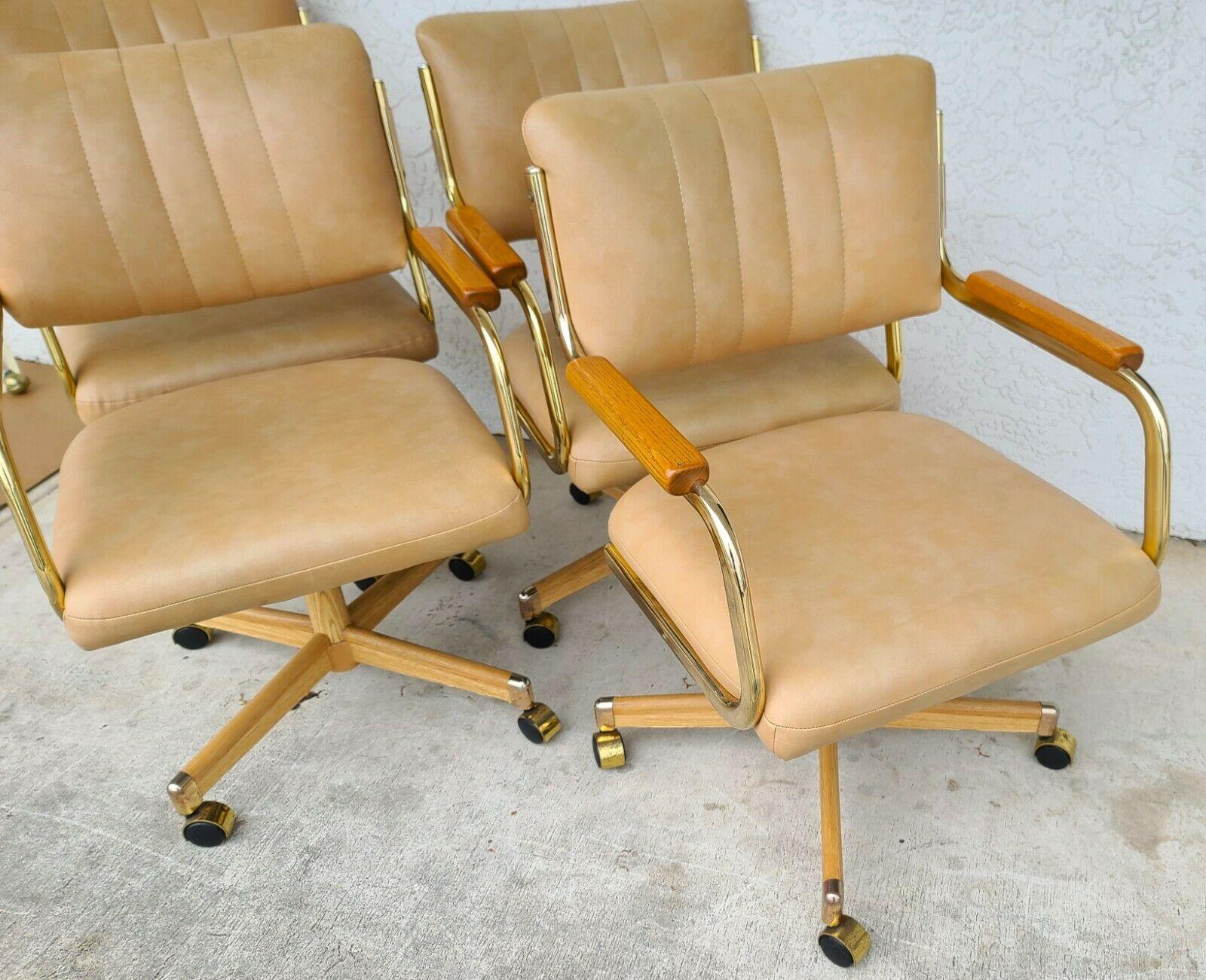 Mid-Century Modern 1980's Chromcraft Leather Dining Game Chairs & Table For Sale