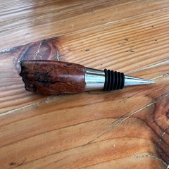 1980s Chrome Burlwood Raw Edge Wine Bottle Stopper