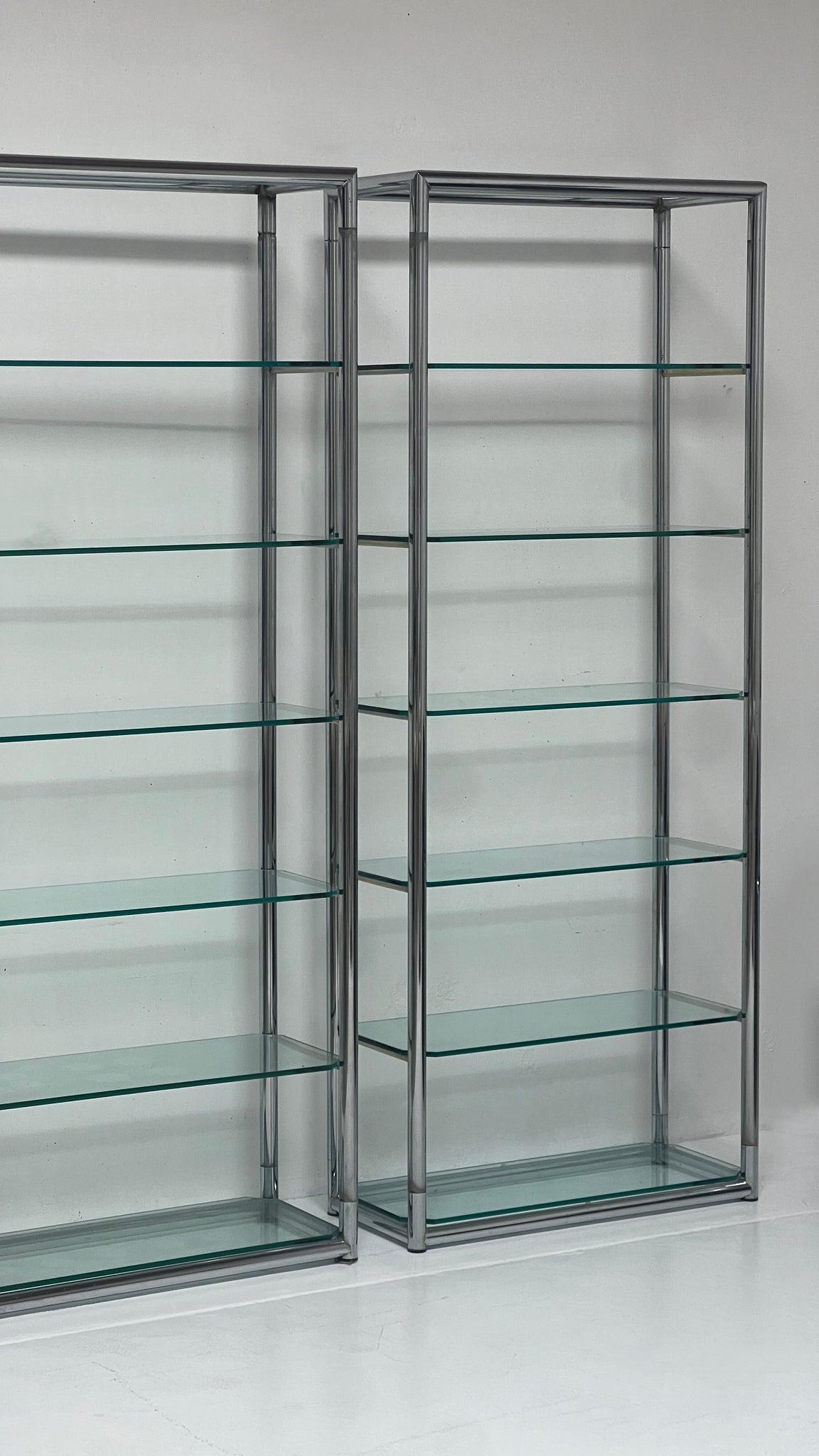 chrome bookcase glass shelves