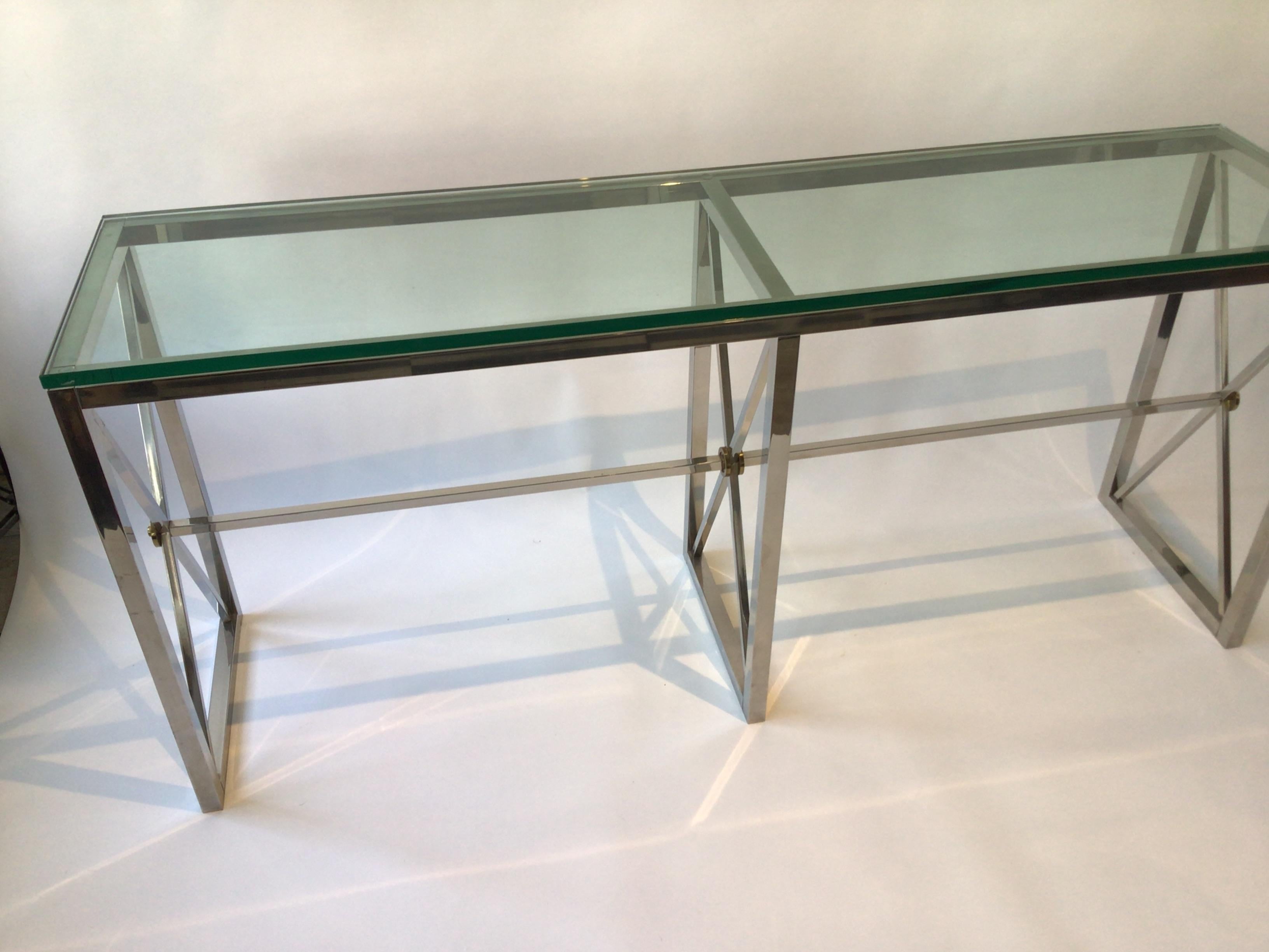 1980s Chrome/Glass  Classical “X” Console In Good Condition For Sale In Tarrytown, NY