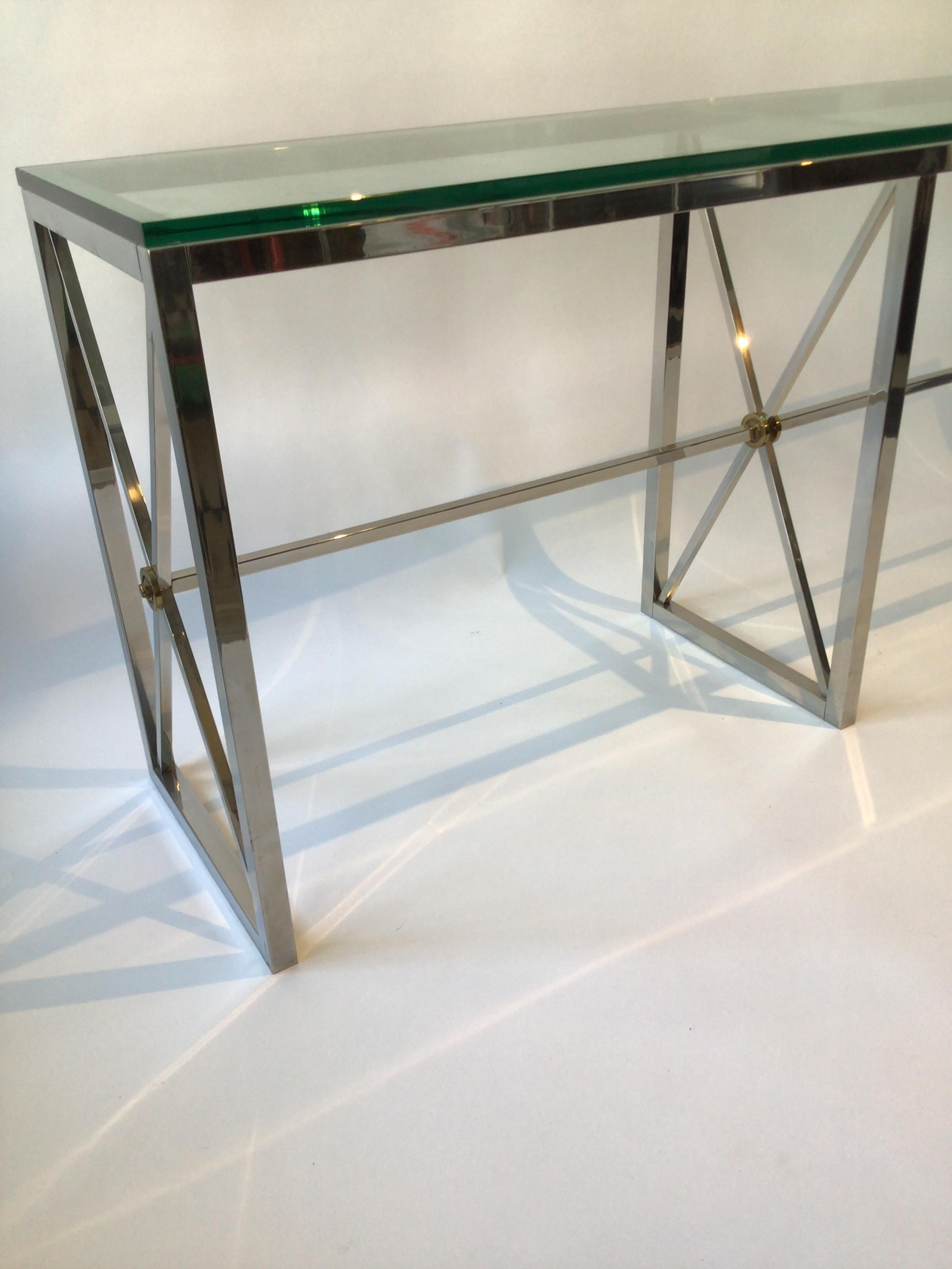 Late 20th Century 1980s Chrome/Glass  Classical “X” Console For Sale