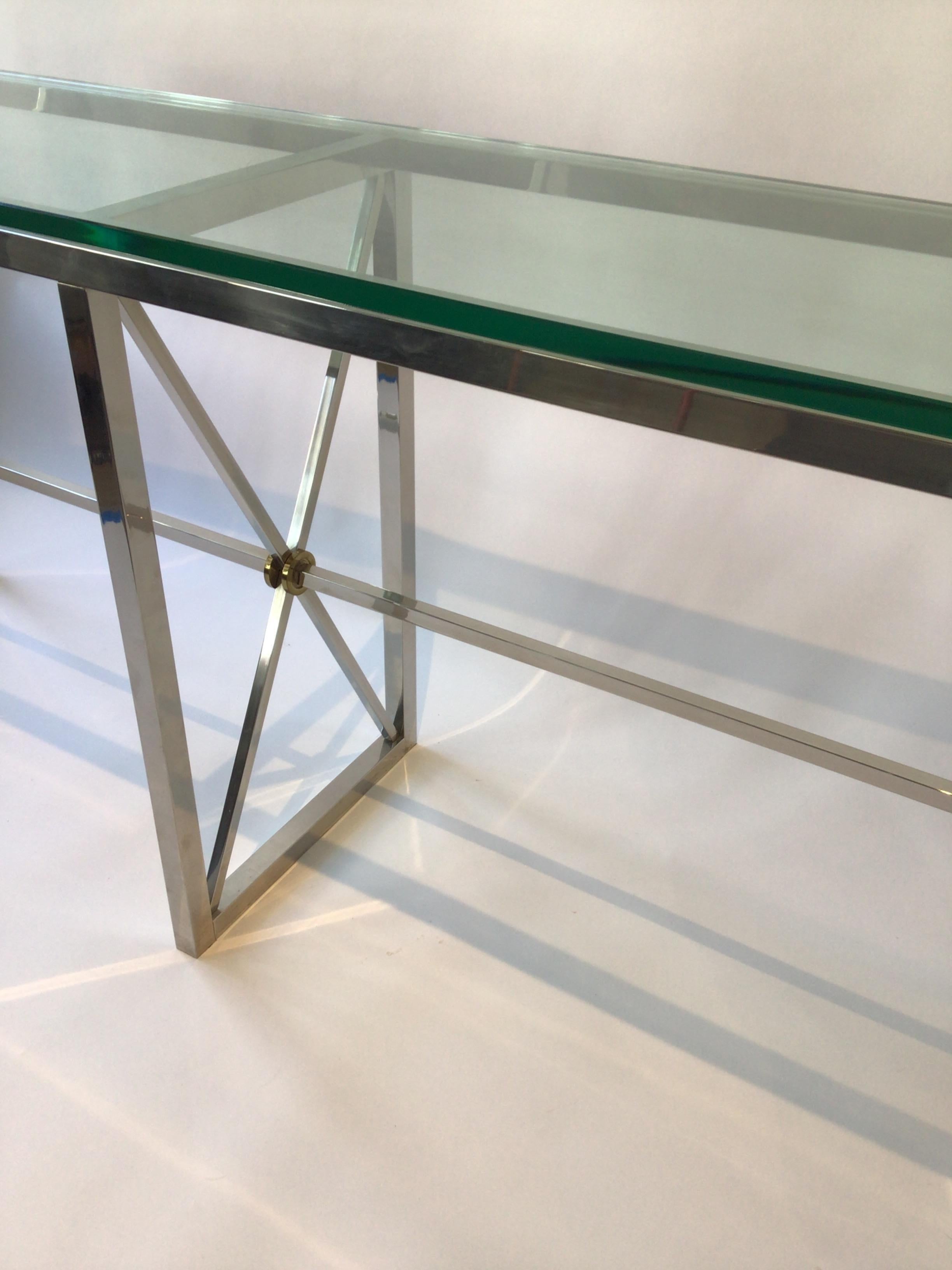 1980s Chrome/Glass  Classical “X” Console For Sale 1