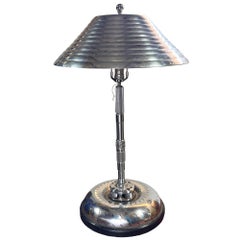 1980 Chrome Machine Age Art Deco Table Lamp w/ Torque Converter Base