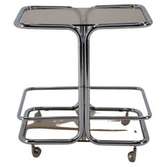 1980s Chrome Plated and Glass Serving Cart, Czechoslovakia