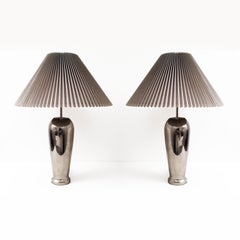1980s Chrome Table Lamps with Knife Pleat Hardback Shades