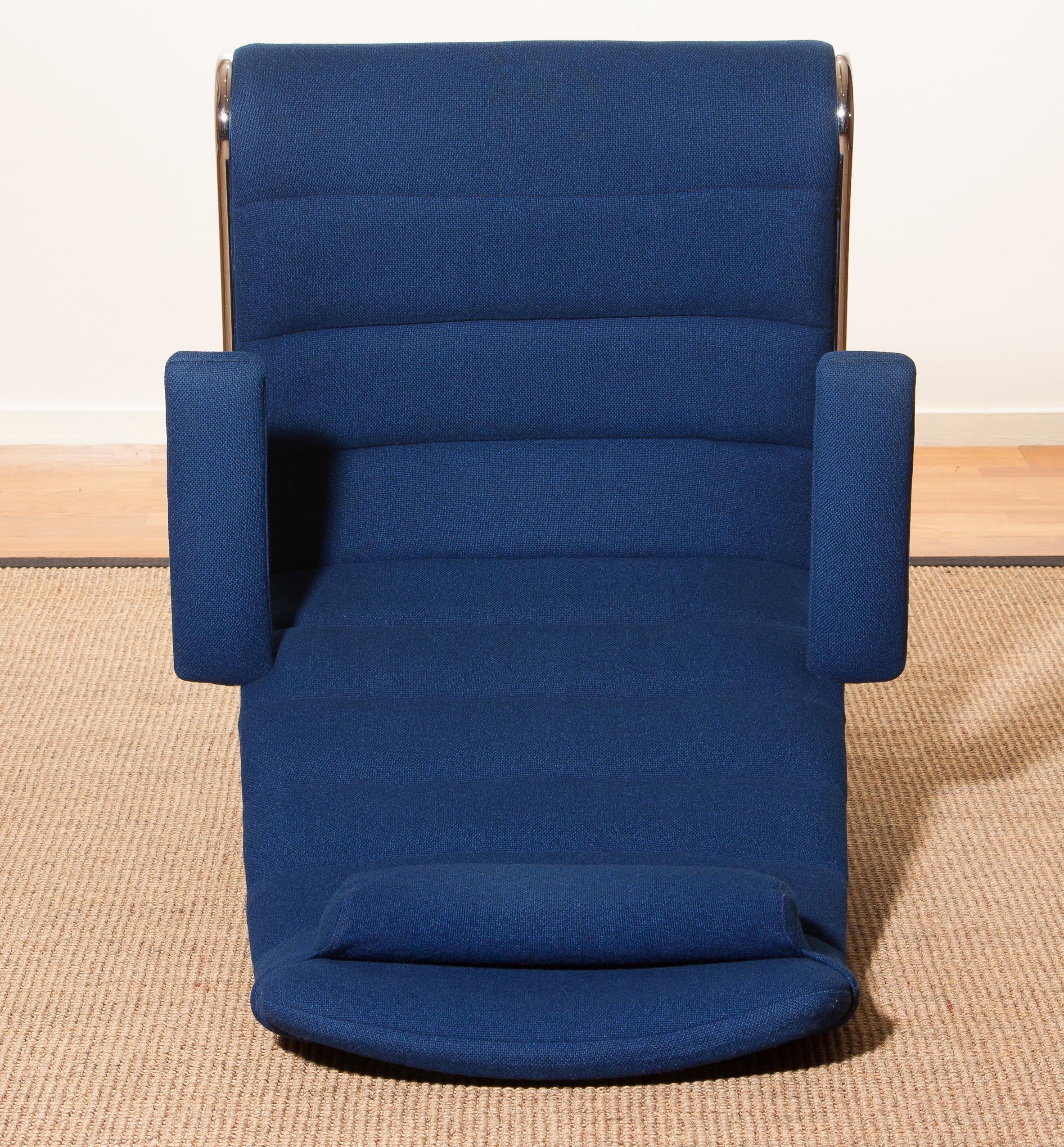 1980s, Chrome with Royal Blue Fabric 'Minister' Swivel Chair by Bruno Mathsson 1