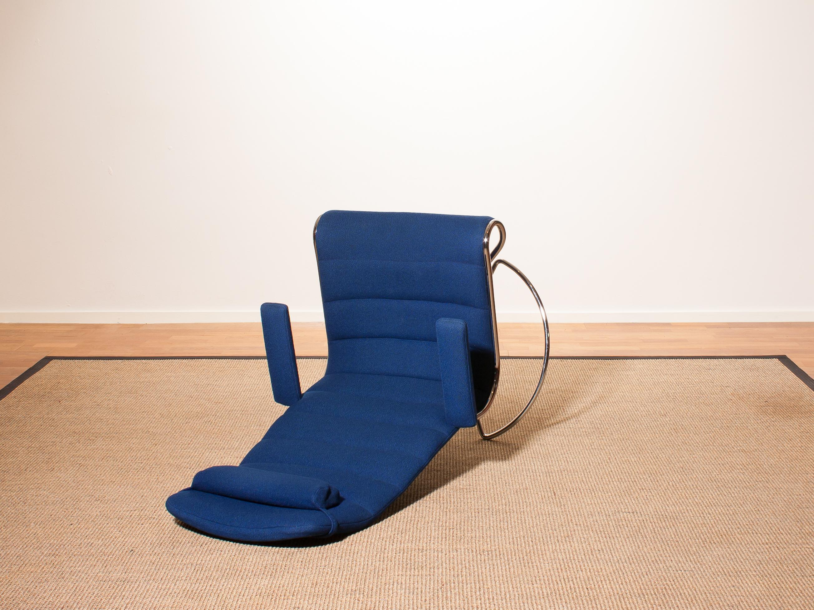 Wool 1980s, Chrome with Royal Blue Fabric 'Minister' Swivel Chair by Bruno Mathsson