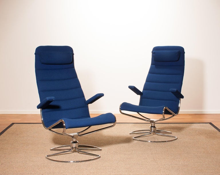 1980s, Chrome with Royal Blue Fabric 'Minister' Swivel ...