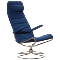 1980s, Chrome with Royal Blue Fabric 'Minister' Swivel Chair by Bruno Mathsson