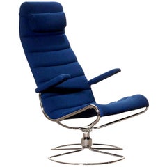1980s, Chrome with Royal Blue Fabric 'Minister' Swivel Chair by Bruno Mathsson