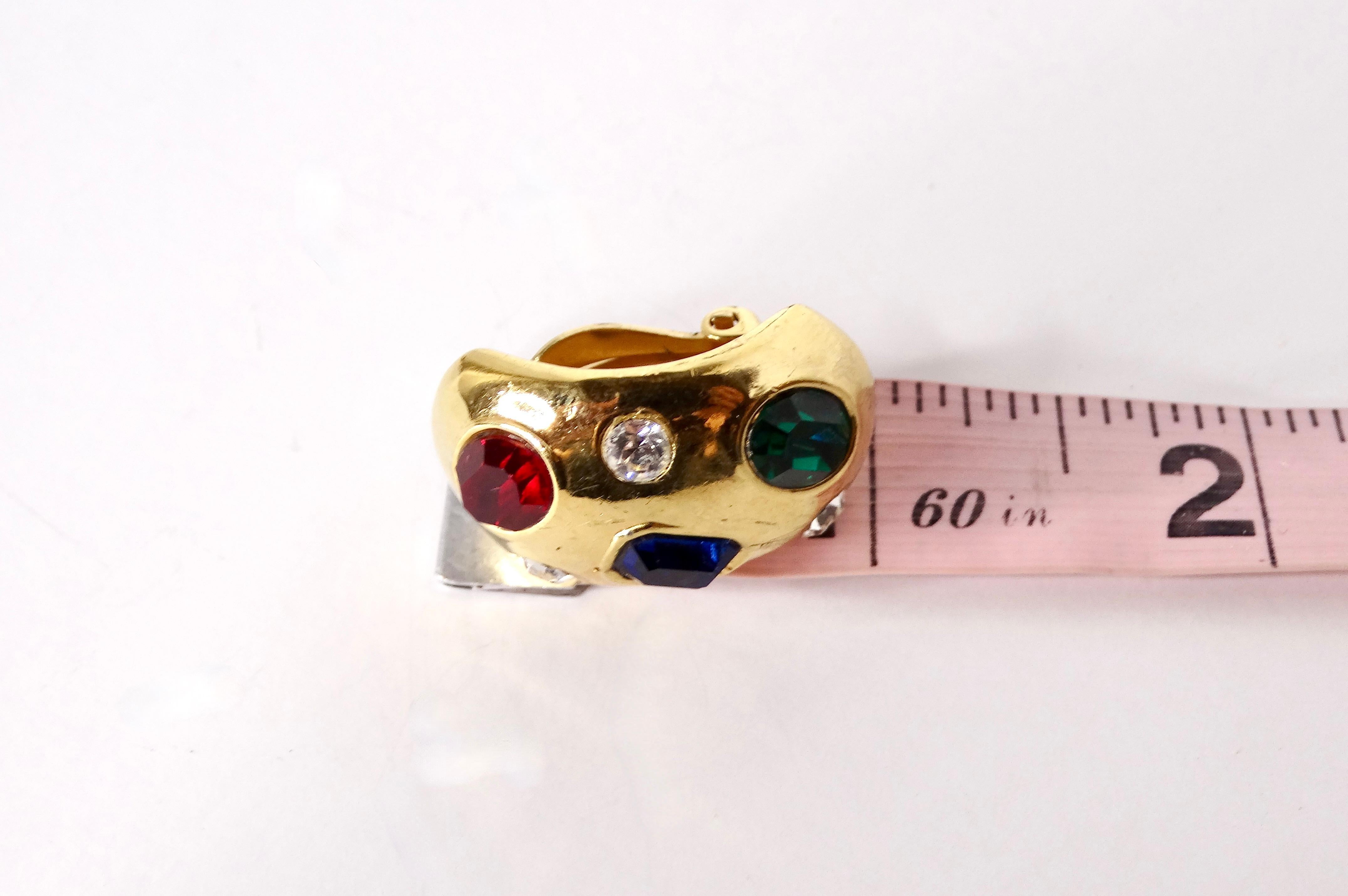 Women's 1980s Ciner Chunky Costume Gemstone 14k Gold Plated Clip-On Earrings For Sale