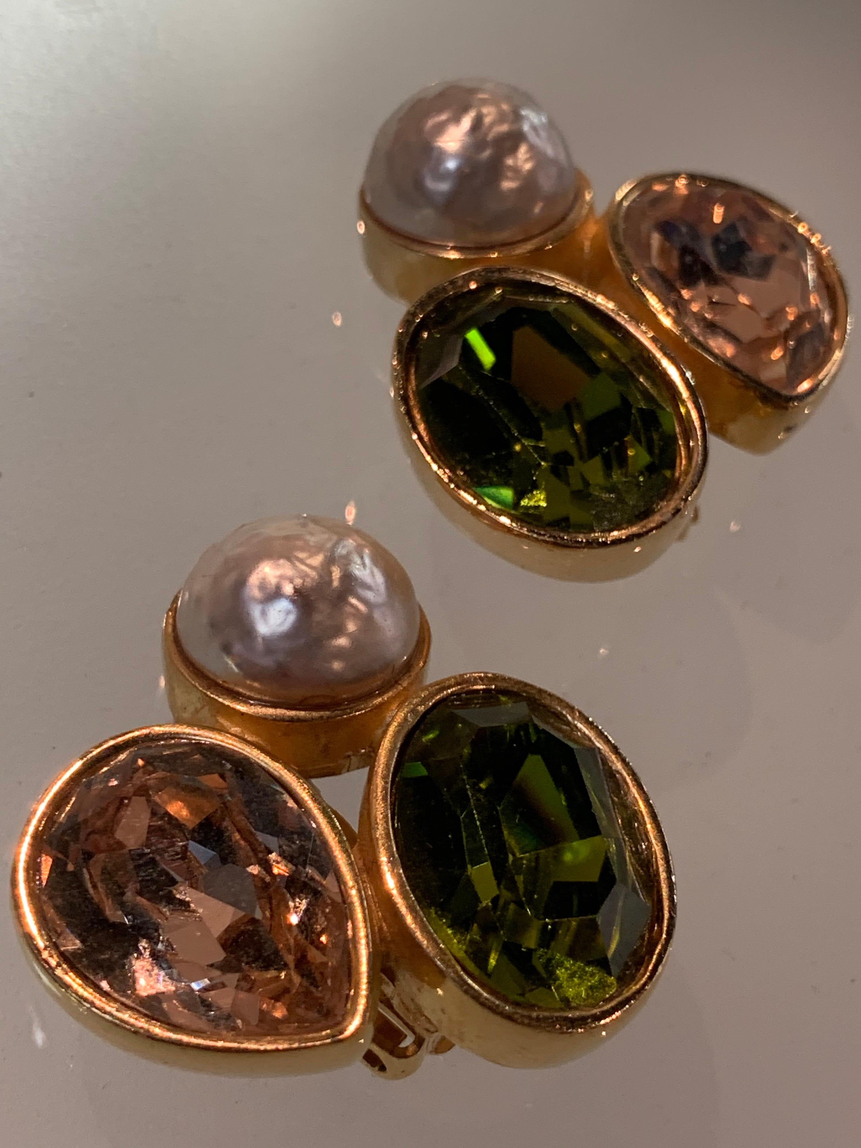 1980er Ciner Cluster Clip-On-Ohrringe mit Citrin-Perle & Topas aus Kunst Citrin  im Zustand „Hervorragend“ im Angebot in Gresham, OR