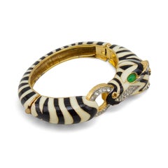 1980's Ciner Double Faux Pearl Necklace & Matching Zebra Enamel Bracelet