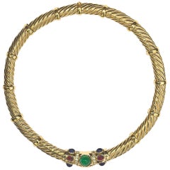 Vintage 1980s Ciner Gold Plated Jewels of India Statement Necklace