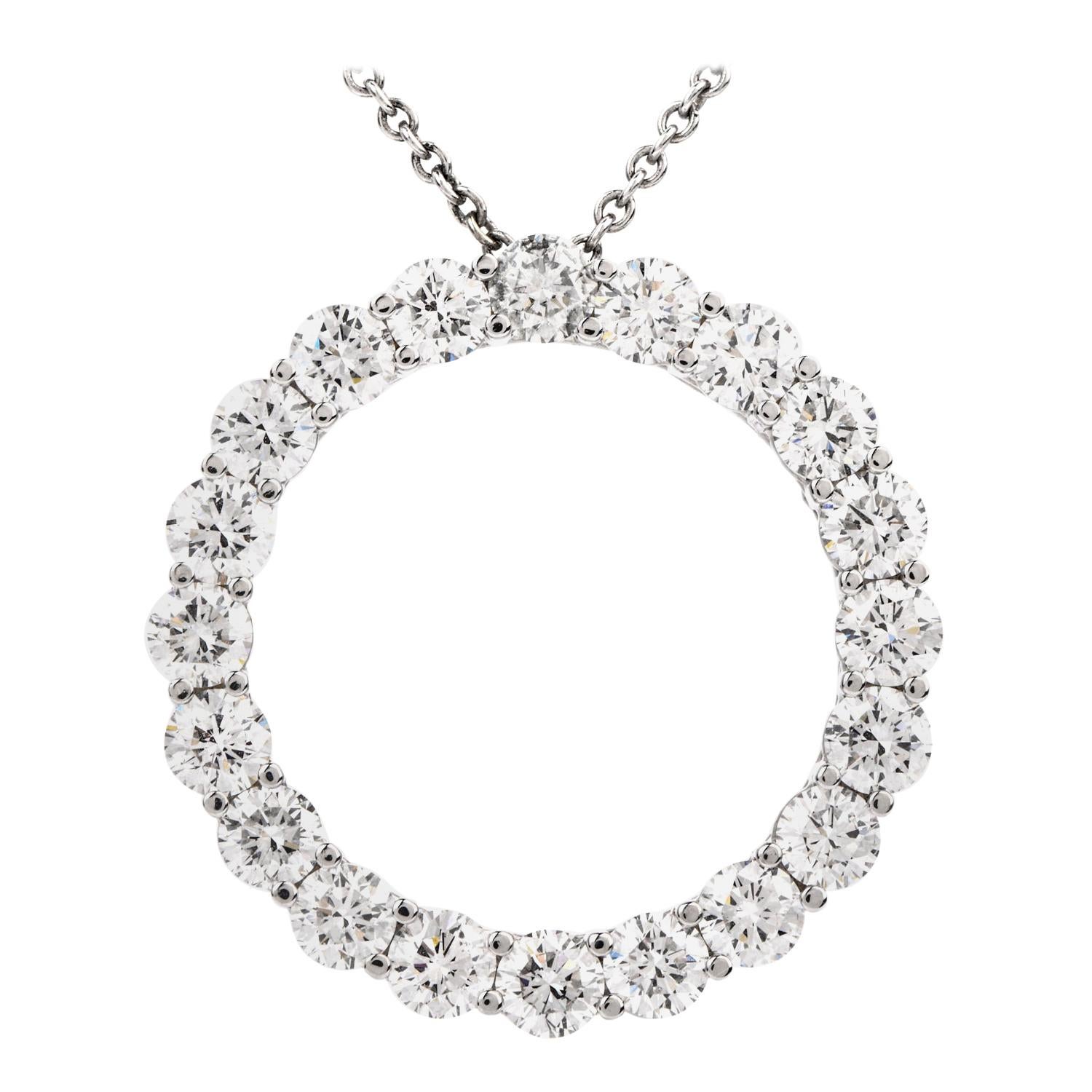 1980s Circle of Love Diamond Platinum/18 Karat Pendant Necklace