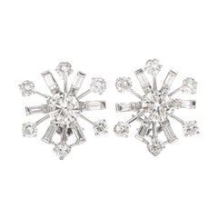 1980s  Diamante circolare da 4,15 carati in platino  Clip-on da neve  Orecchini
