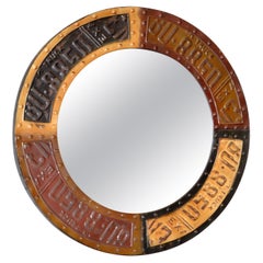 1980s Circular Brown Black Metal Accent Mirror Rustic Texas Trucker Road Theme