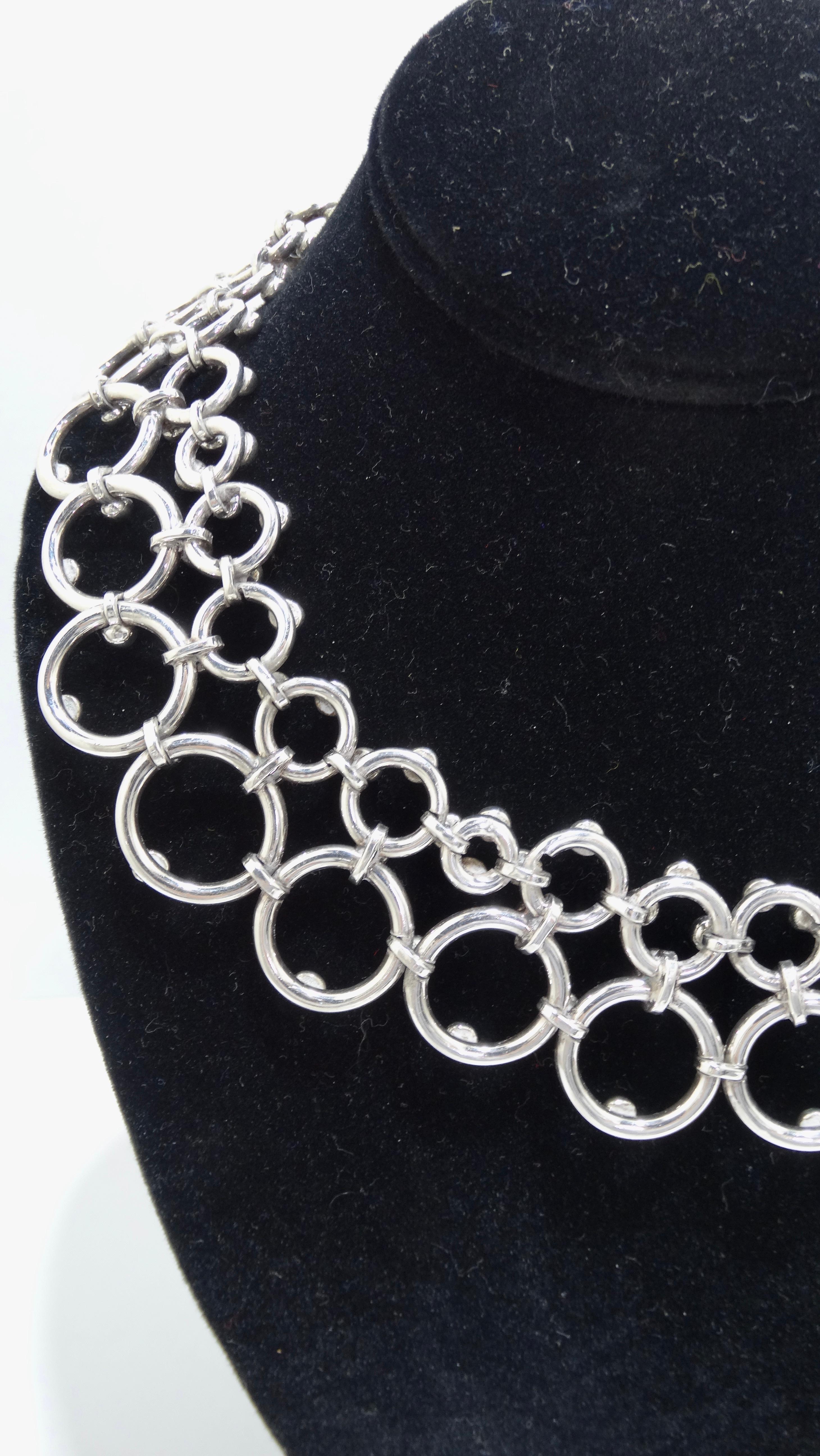1980's Circular Silver Statement Necklace In Excellent Condition For Sale In Scottsdale, AZ