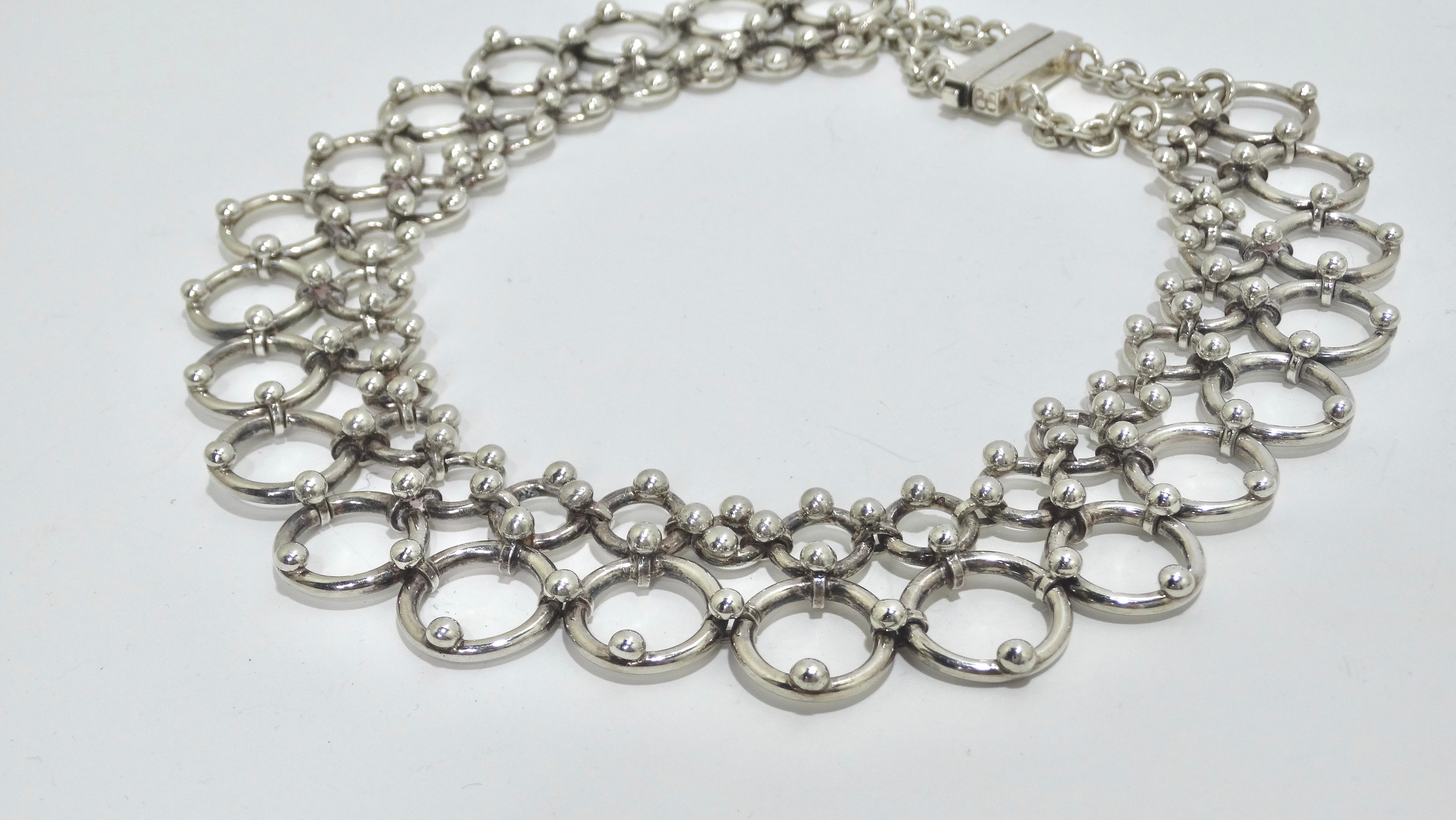 1980's Circular Silver Statement Necklace For Sale 3