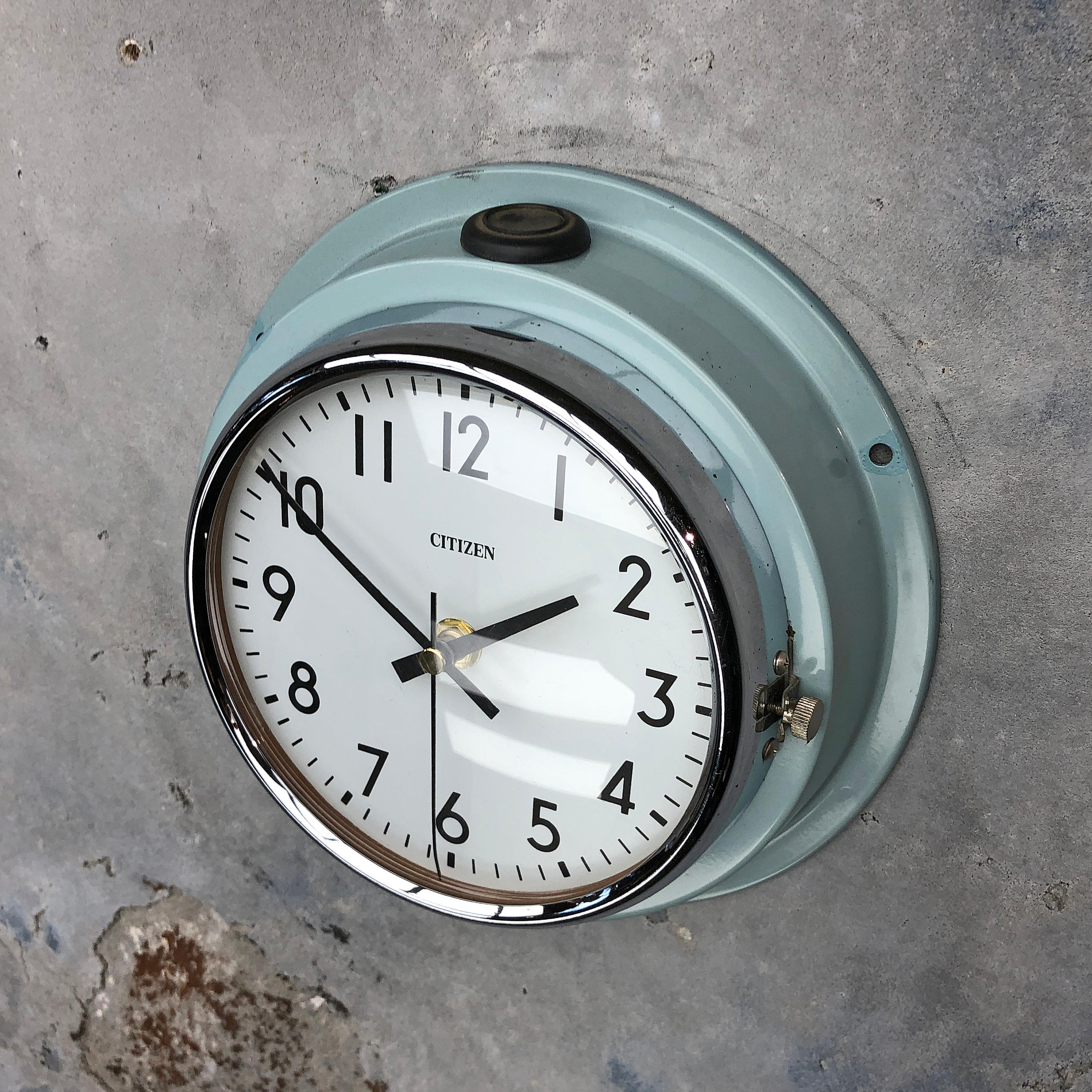 1980s Citizen Japanese Blue Steel Retro Vintage Industrial Antique Quartz Clock For Sale 5