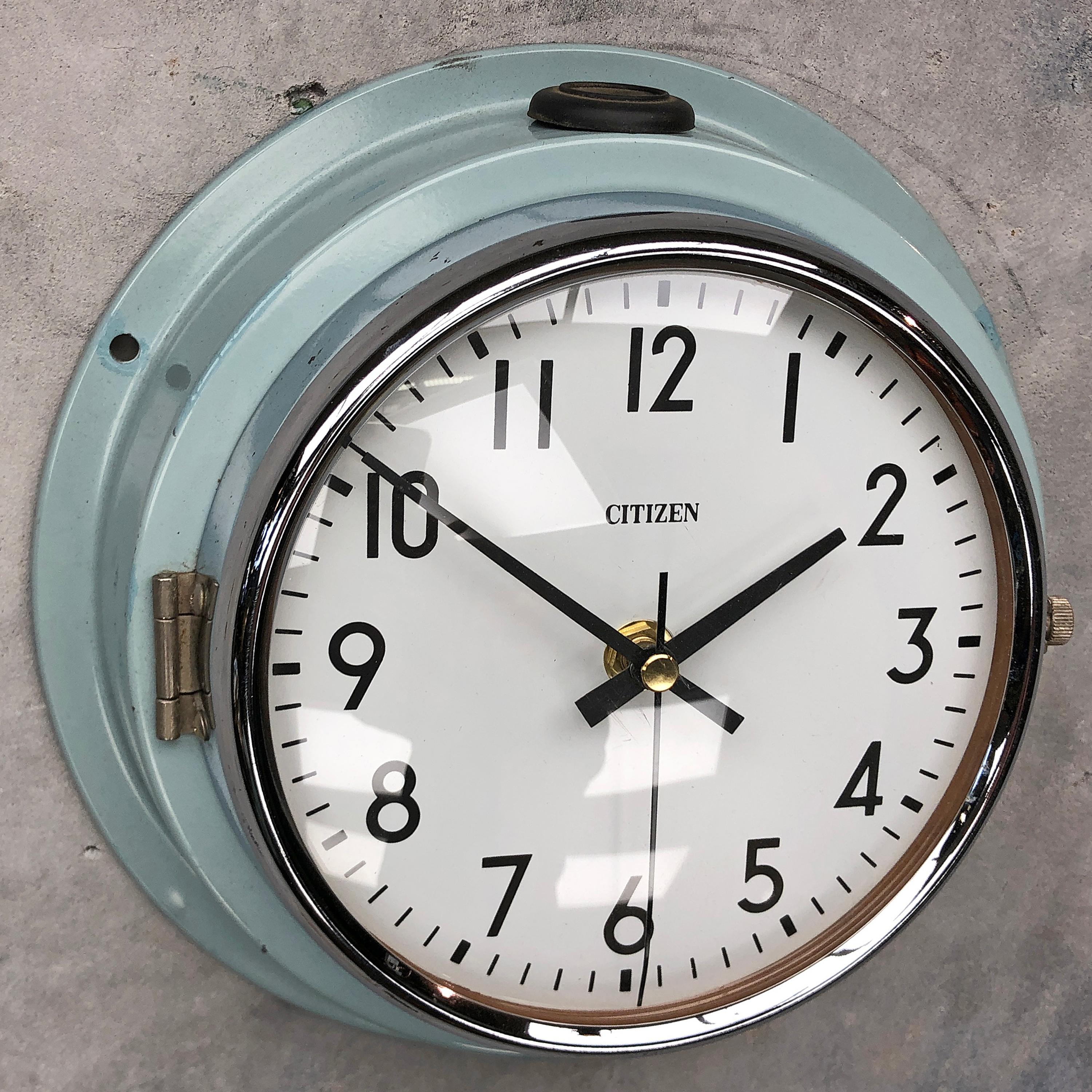 1980s Citizen Japanese Blue Steel Retro Vintage Industrial Antique Quartz Clock For Sale 6