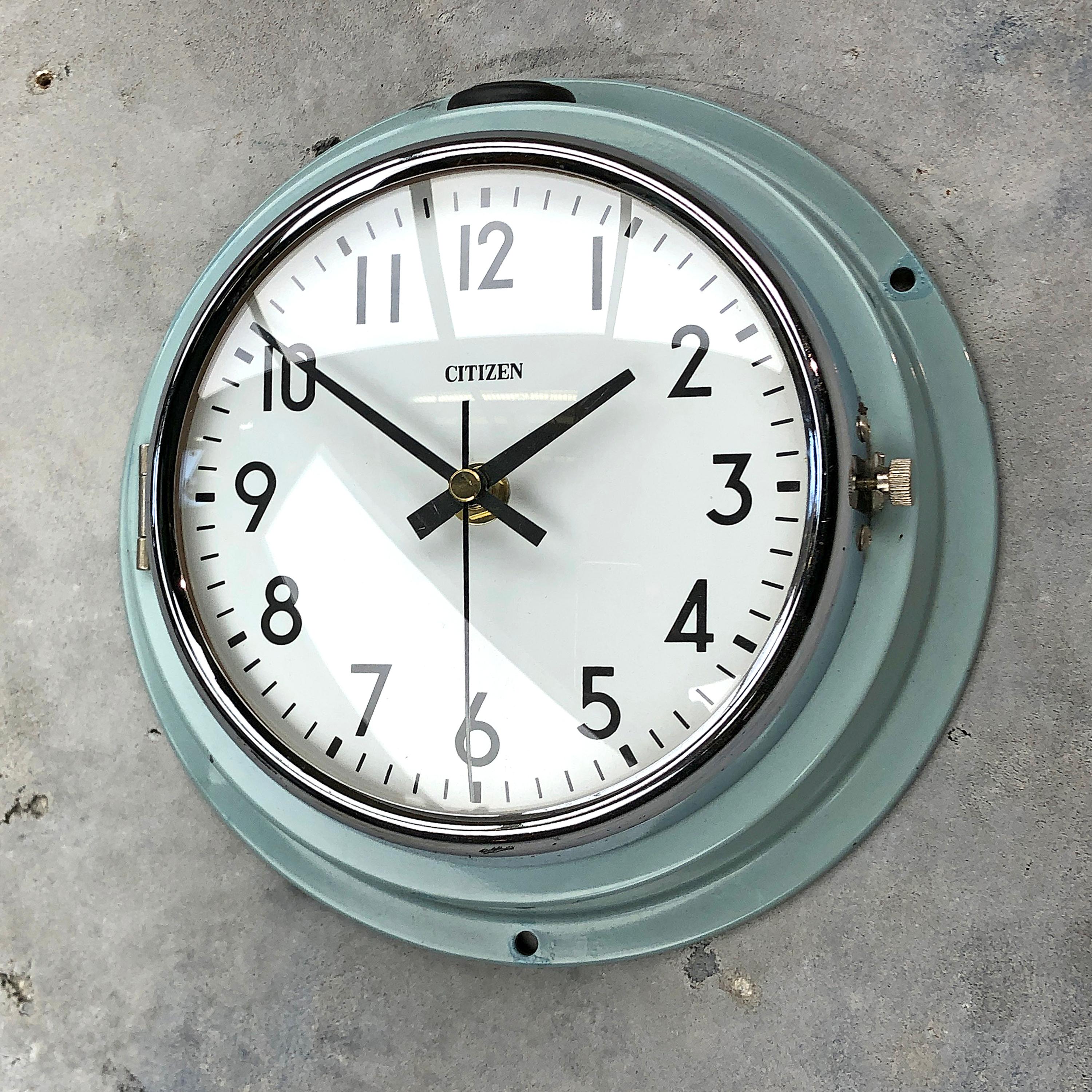 1980s Citizen Japanese Blue Steel Retro Vintage Industrial Antique Quartz Clock For Sale 10