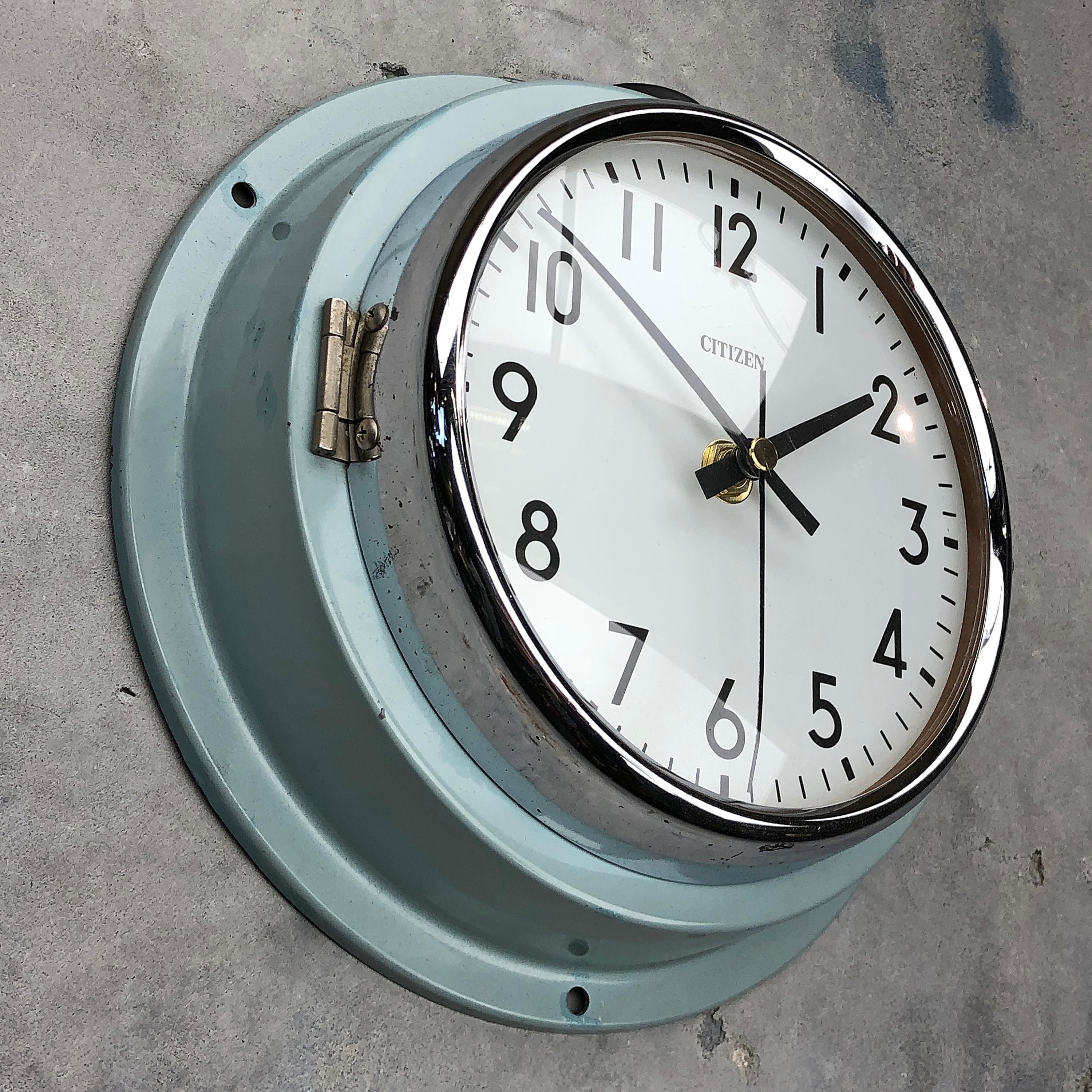 1980s Citizen Japanese Blue Steel Retro Vintage Industrial Antique Quartz Clock For Sale 11