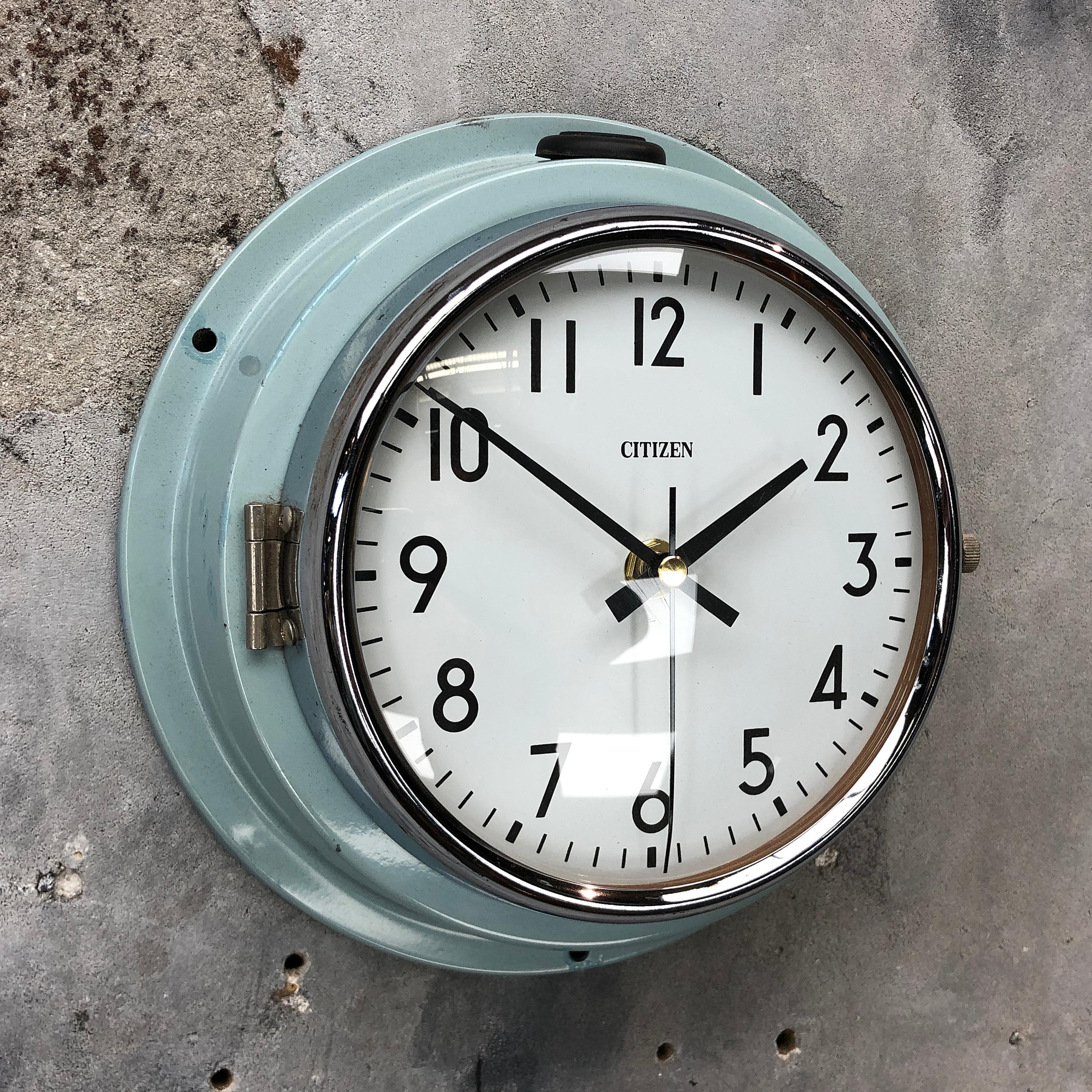 Citizen super tanker slave clock original blue finish.

A reclaimed and restored maritime slave clock also called secondary clock of superior build quality.

These clocks were used in great numbers on super tankers, cargo ships and military