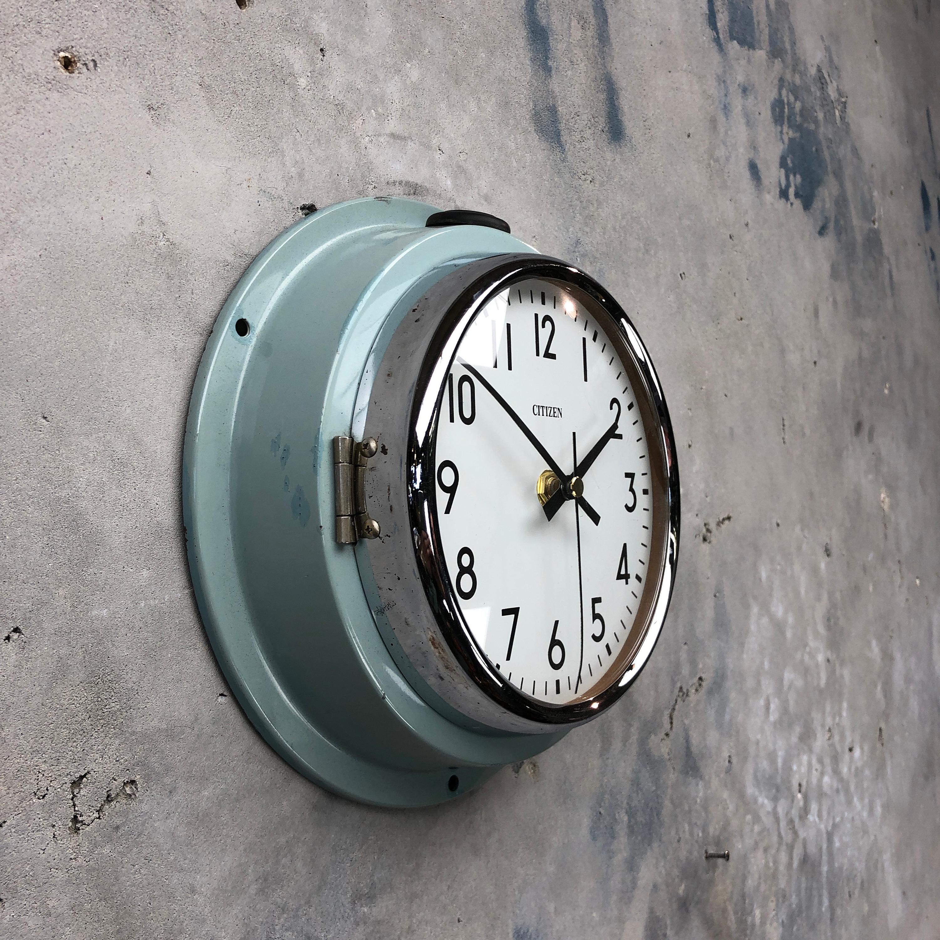 Cast 1980s Citizen Japanese Blue Steel Retro Vintage Industrial Antique Quartz Clock