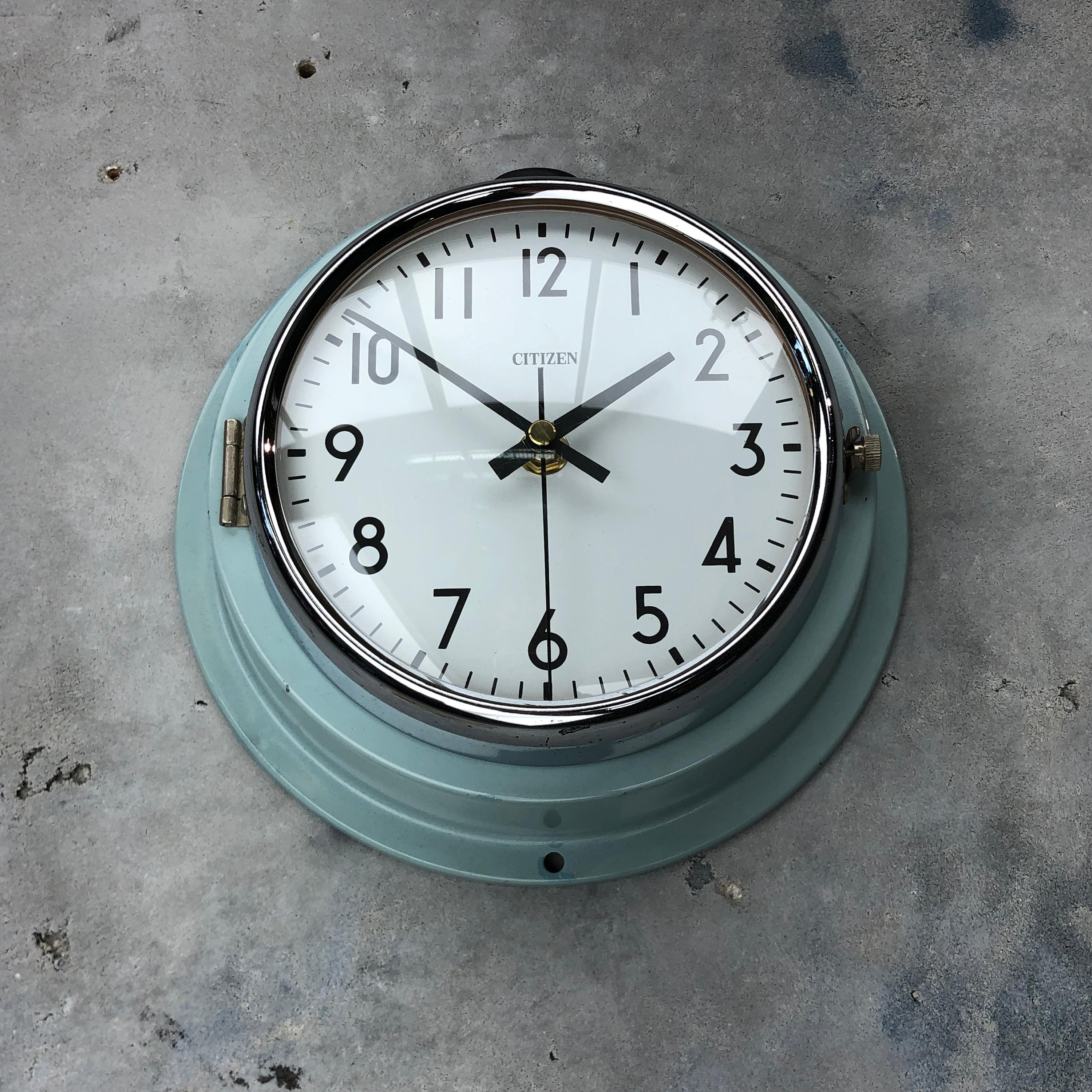 1980s Citizen Japanese Blue Steel Retro Vintage Industrial Antique Quartz Clock For Sale 2